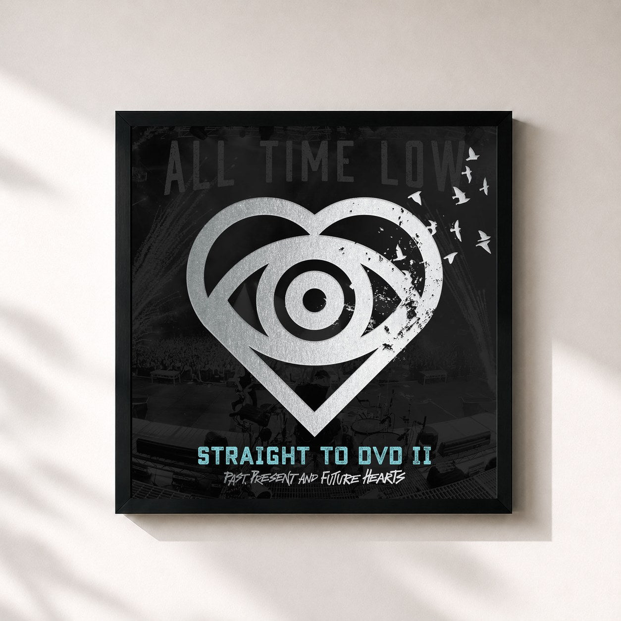 #noir Tableau carré de l'album Straight To DVD II: Past, Present, and Future Hearts de All Time Low, cadre noir 32x32 cm