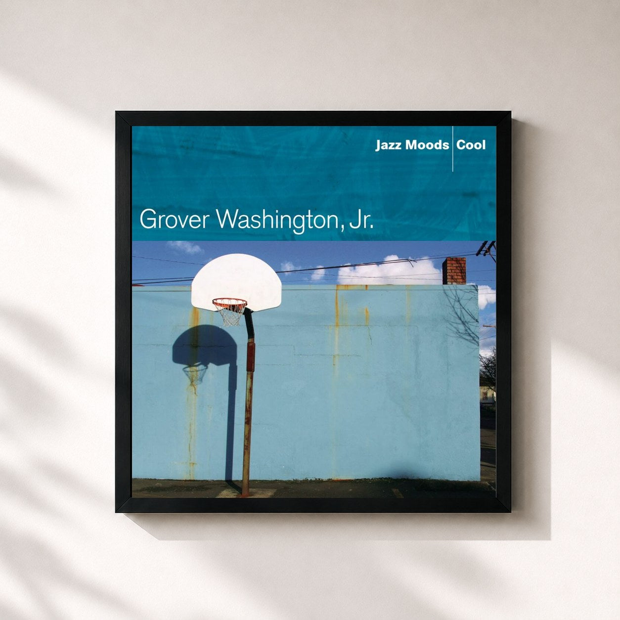 #noir Tableau carré de l'album Jazz Moods: Cool de Grover Washington, Jr., cadre noir 32x32 cm