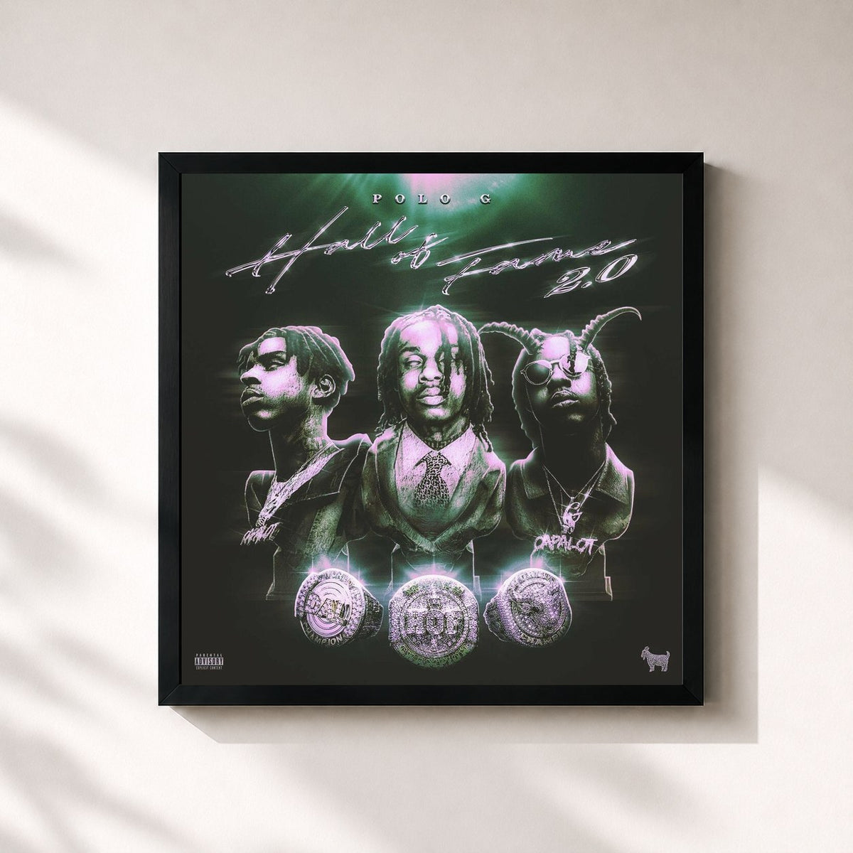 #noir Tableau carré de l'album Hall of Fame 2.0 de POLO G, cadre noir 32x32 cm