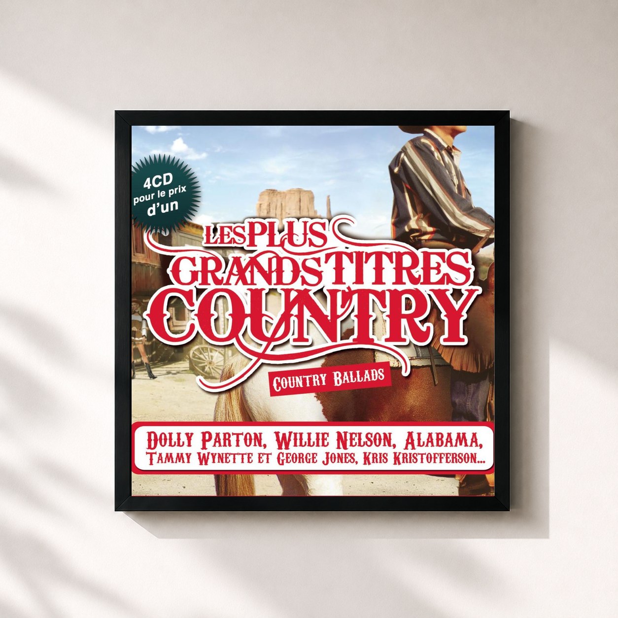 #noir Tableau carré de l'album Les Plus Grands Titres Country - Country Ballads de Jim Reeves, cadre noir 32x32 cm