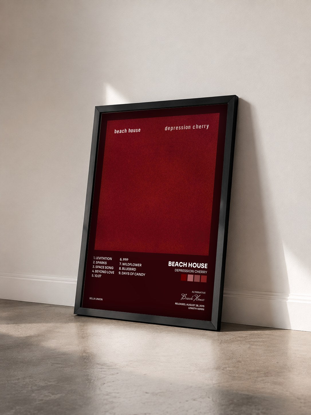 #noir Tableau de l'album Depression Cherry de Beach House vu de trois quarts, cadre noir