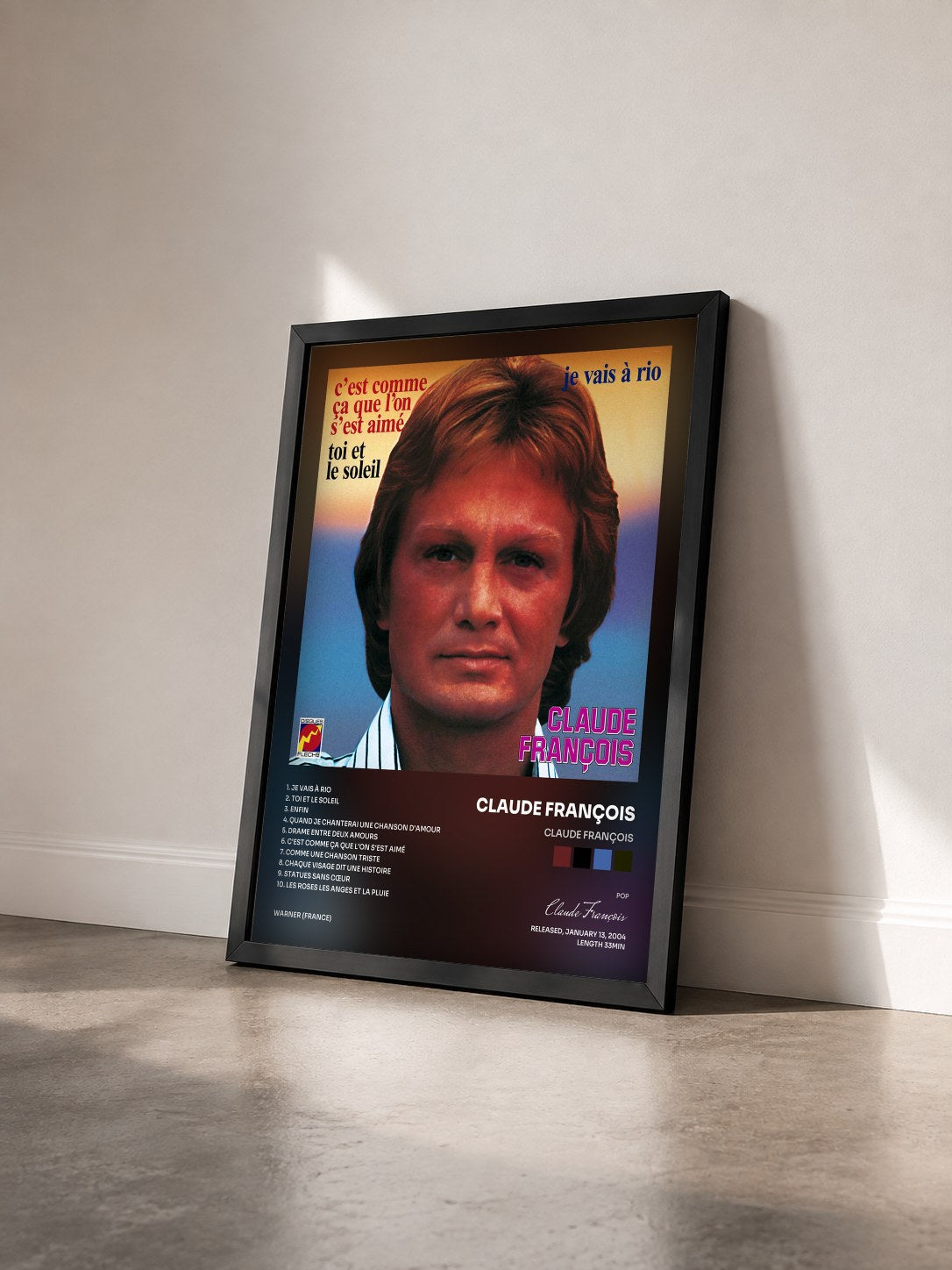 #noir Claude François von Claude François als gerahmter Kunstdruck von schräg gesehen, schwarzer Rahmen