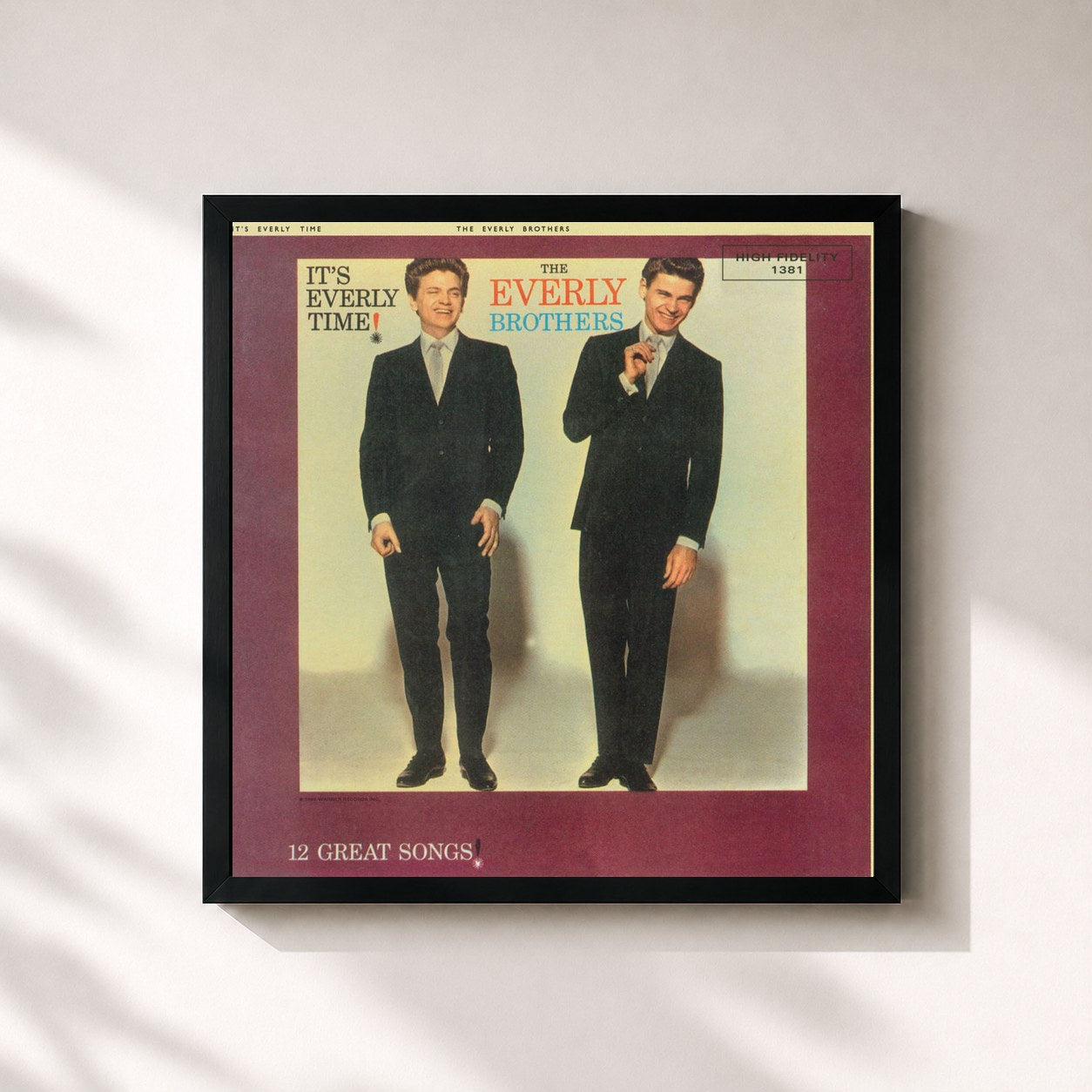 #noir Tableau carré de l'album It's Everly Time de The Everly Brothers, cadre noir 32x32 cm