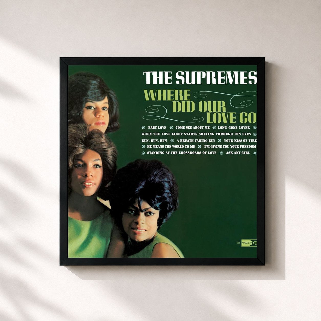 #noir Tableau carré de l'album Where Did Our Love Go: 40th Anniversary Edition de The Supremes, cadre noir 32x32 cm