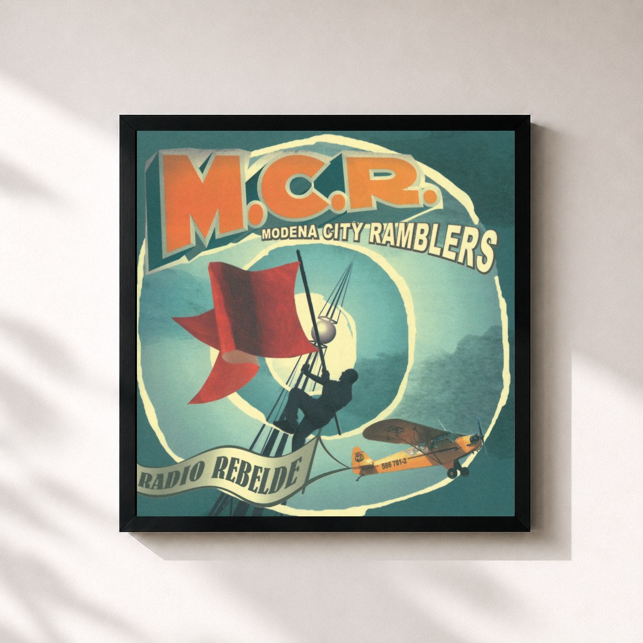 #noir Tableau carré de l'album Radio Rebelde de Modena City Ramblers, cadre noir 32x32 cm