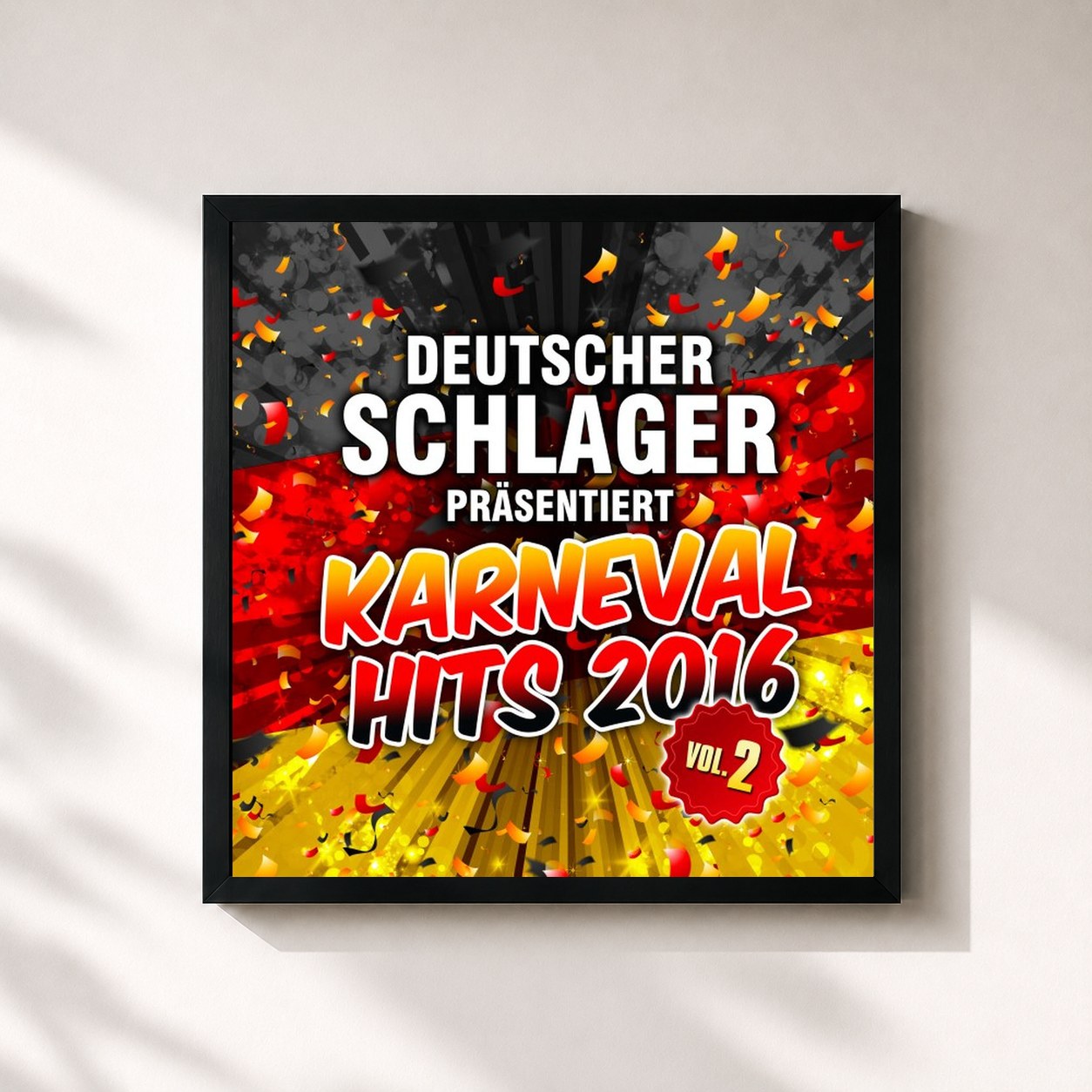 #noir Tableau carré de l'album Deutscher Schlager präsentiert Karneval Hits 2016, Vol. 2 de Deutscher Schlager, cadre noir 32x32 cm