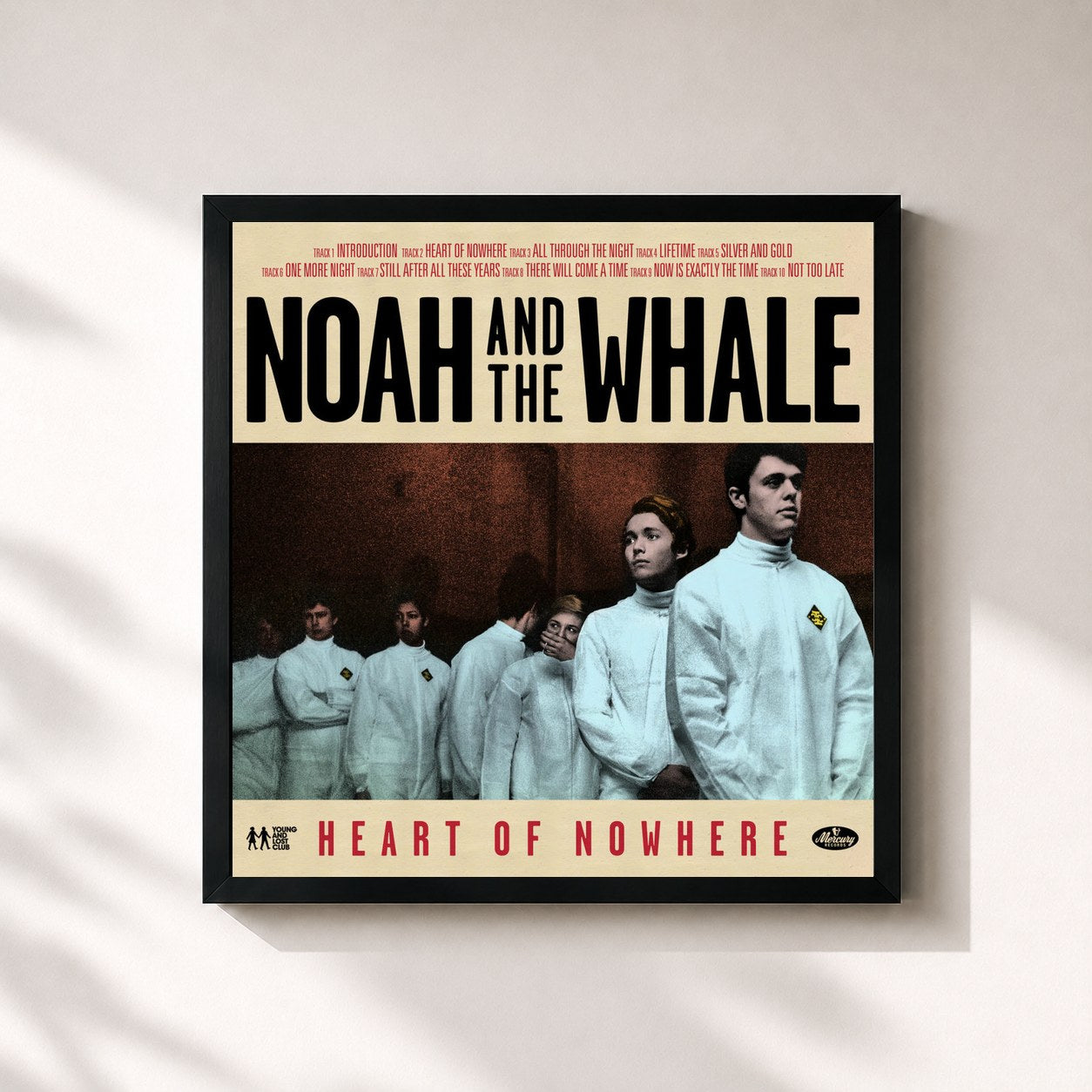 #noir Tableau carré de l'album Heart Of Nowhere de Noah And The Whale, cadre noir 32x32 cm