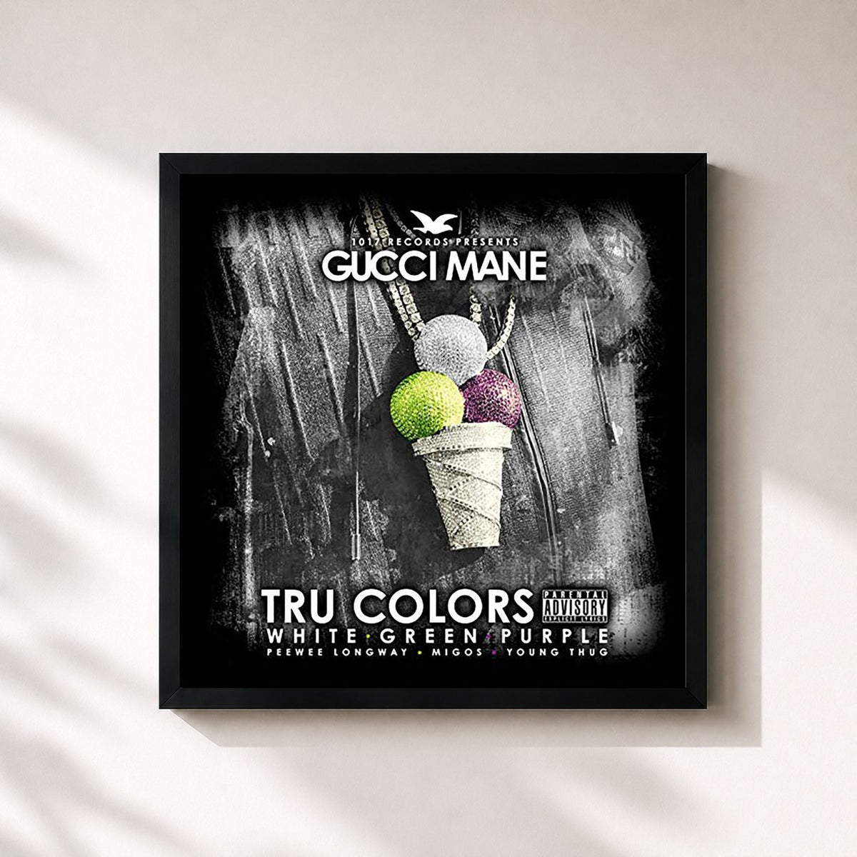 #noir Tableau carré de l'album TRU COLORS de Gucci Mane, cadre noir 32x32 cm