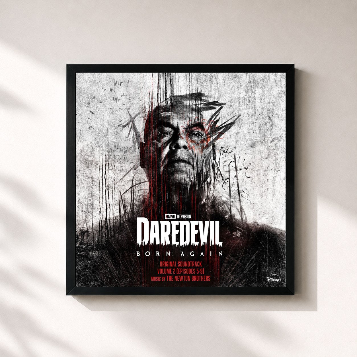 #noir Tableau carré de l'album Marvel's Daredevil: Born Again - Vol. 2 (Episodes 5-9) (Original Soundtrack) de The Newton Brothers, cadre noir 32x32 cm