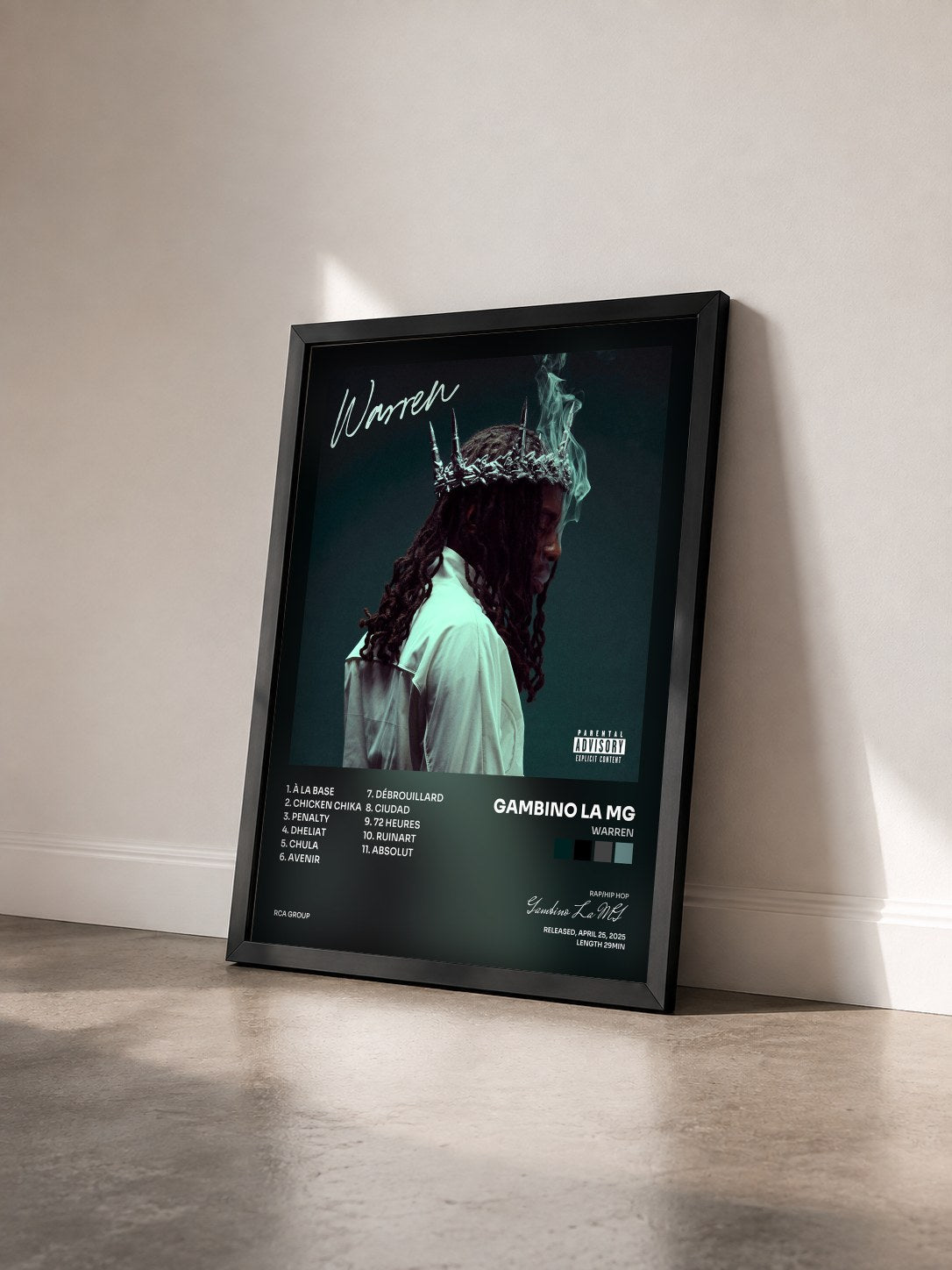 #noir Tableau de l'album WARREN de Gambino La MG vu de trois quarts, cadre noir