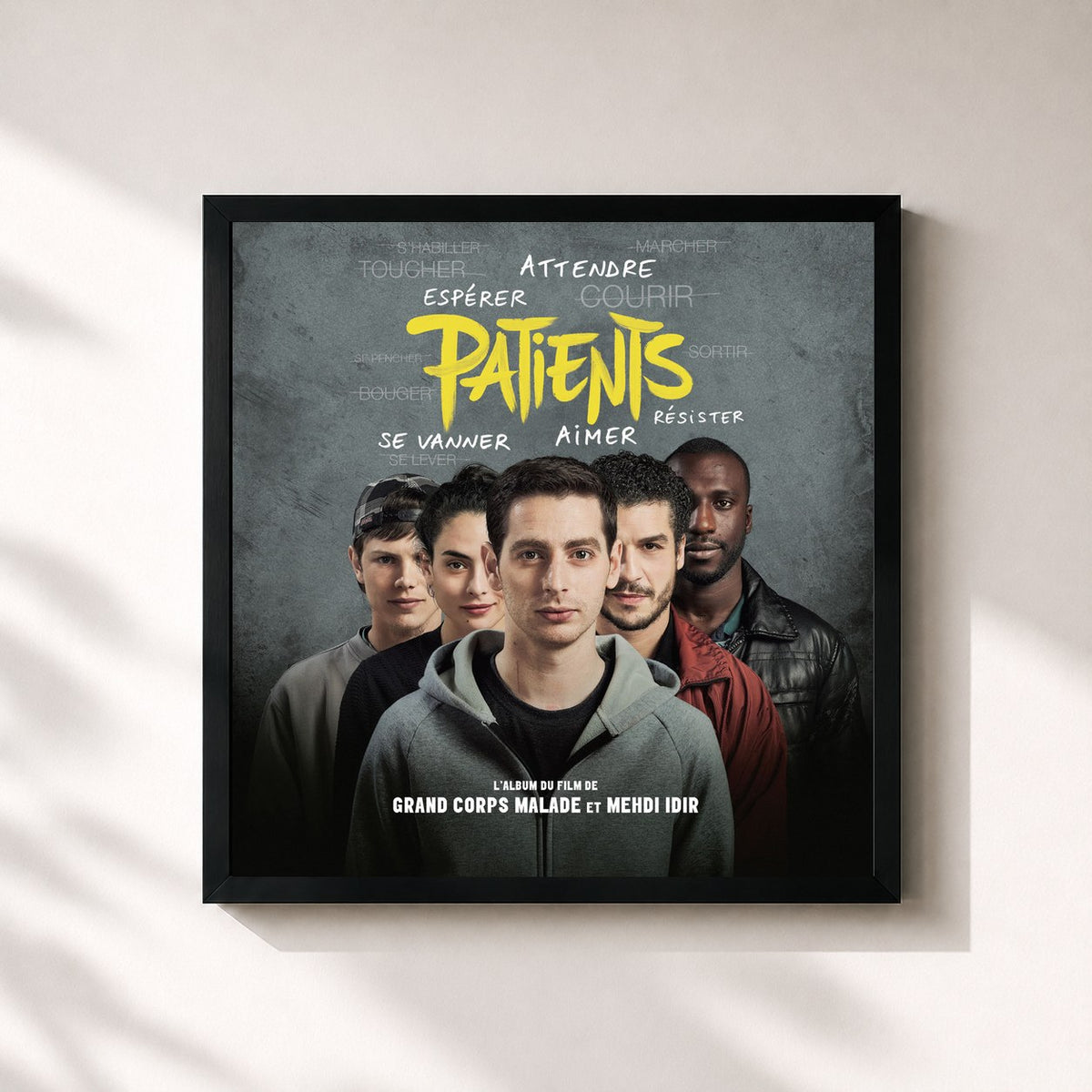 #noir Tableau carré de l'album Patients (Album du film) de Grand Corps Malade, cadre noir 32x32 cm