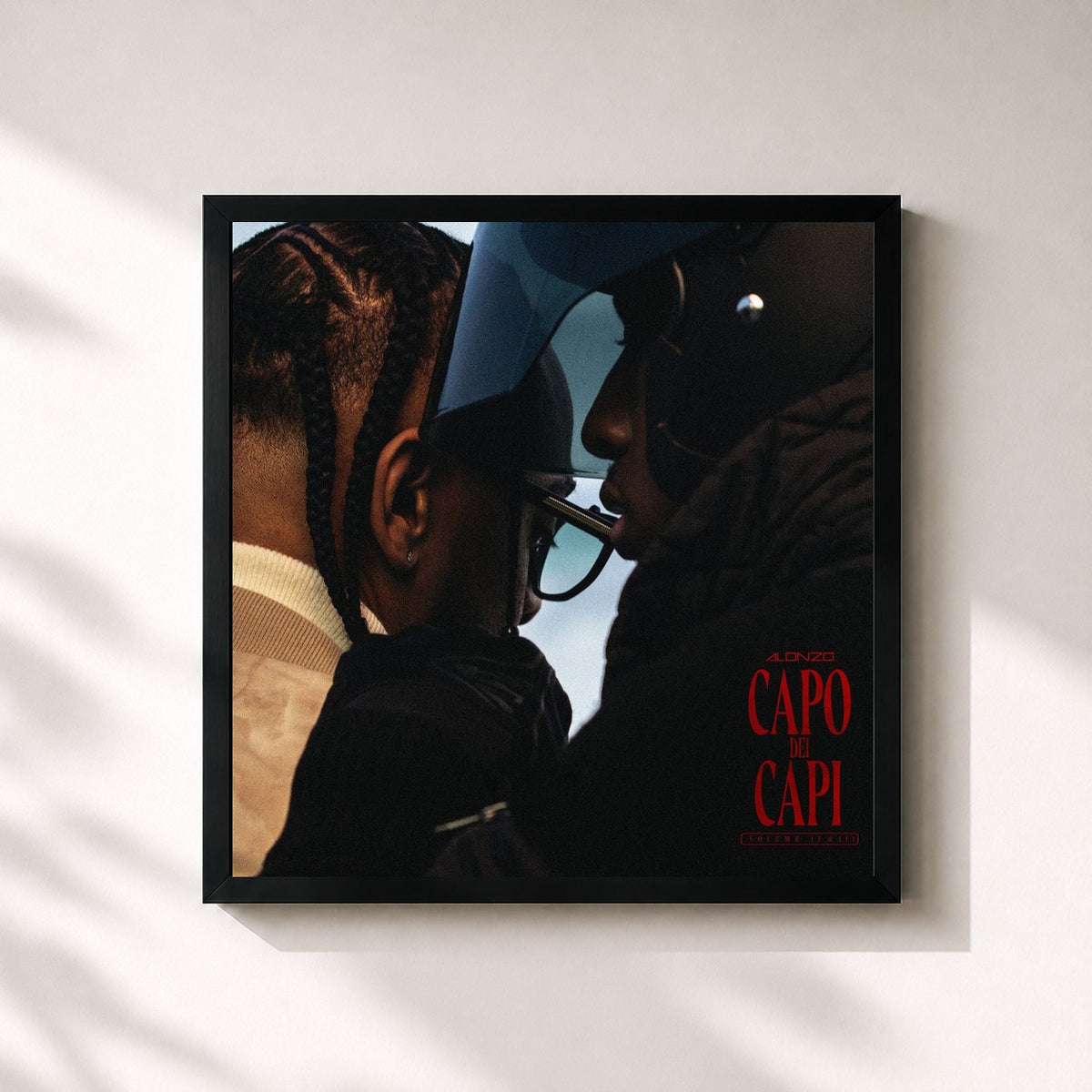 #noir Tableau carré de l'album Capo Dei Capi Vol. II & III de Alonzo, cadre noir 32x32 cm