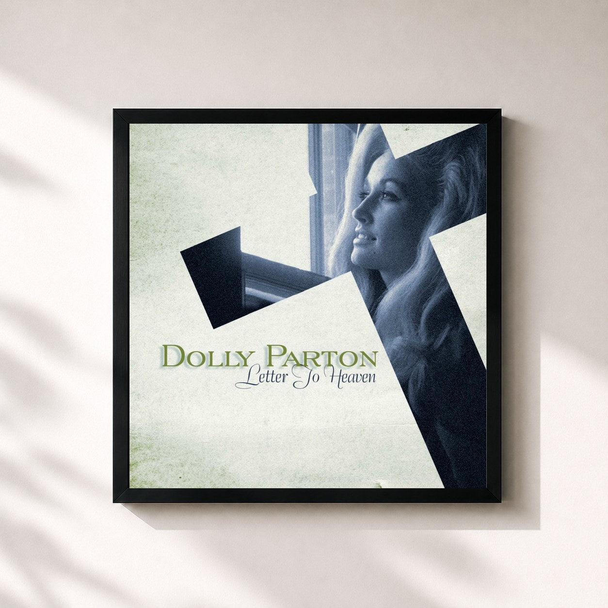 #noir Tableau carré de l'album Letter To Heaven: Songs Of Faith & Inspiration de Dolly Parton, cadre noir 32x32 cm