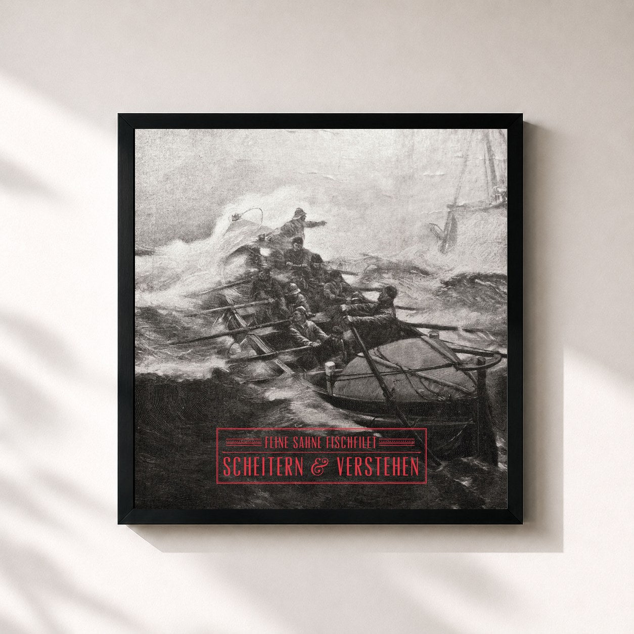 #noir Tableau carré de l'album Scheitern und Verstehen de Feine Sahne Fischfilet, cadre noir 32x32 cm