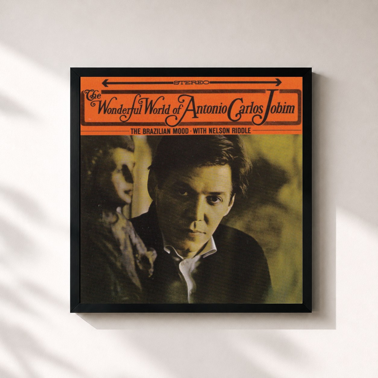 #noir Tableau carré de l'album The Wonderful World Of Antonio Carlos Jobim de Antonio Carlos Jobim, cadre noir 32x32 cm