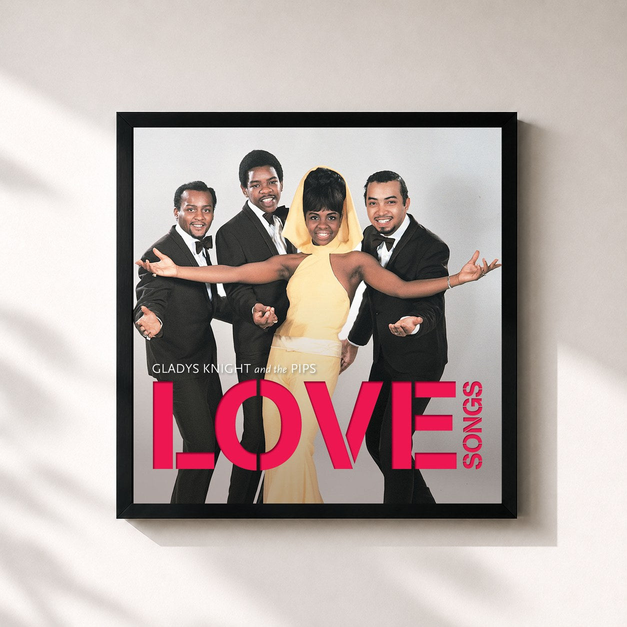 #noir Tableau carré de l'album Love Songs de Gladys Knight & The Pips, cadre noir 32x32 cm