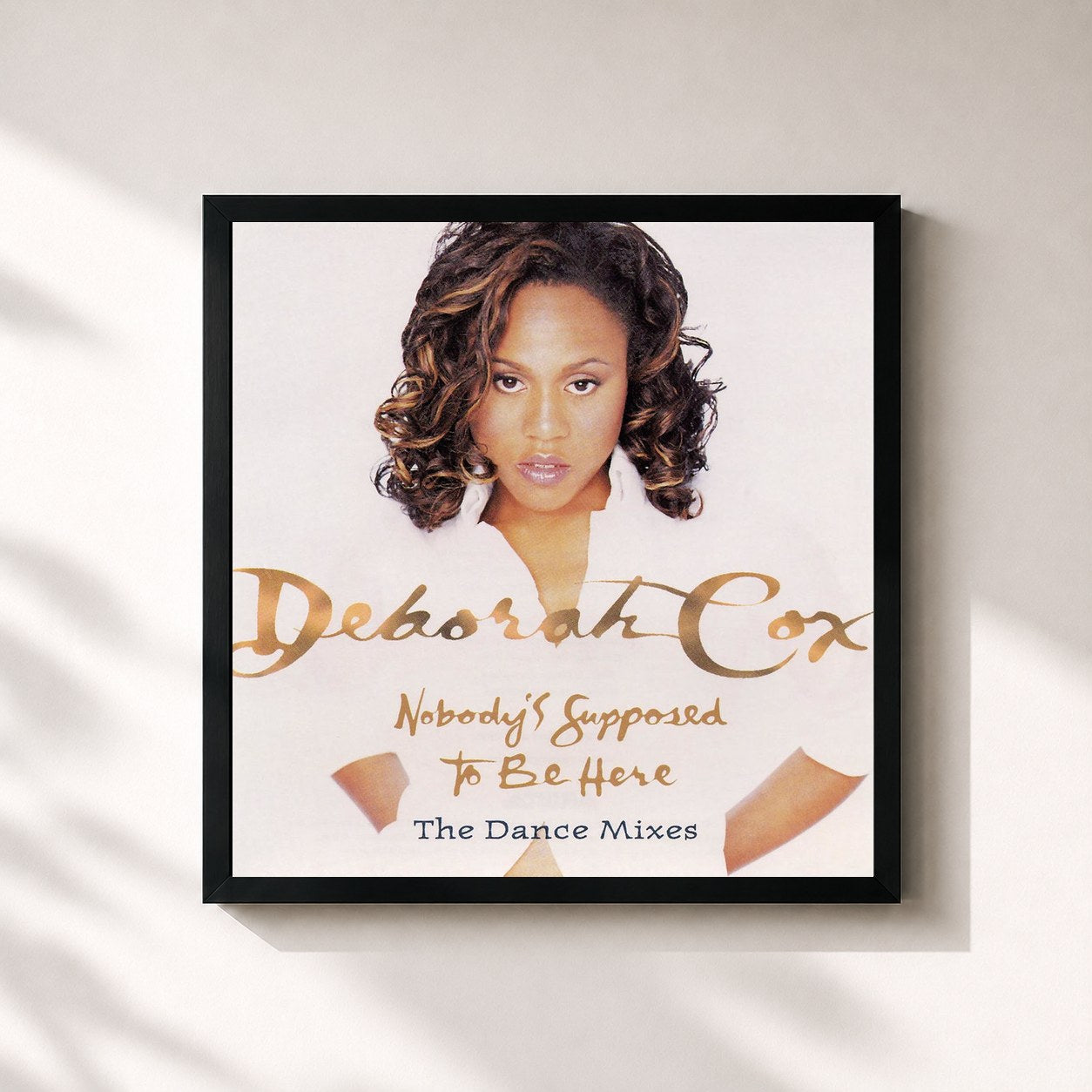 #noir Tableau carré de l'album Dance Vault Mixes - Nobody's Supposed To Be Here de Deborah Cox, cadre noir 32x32 cm
