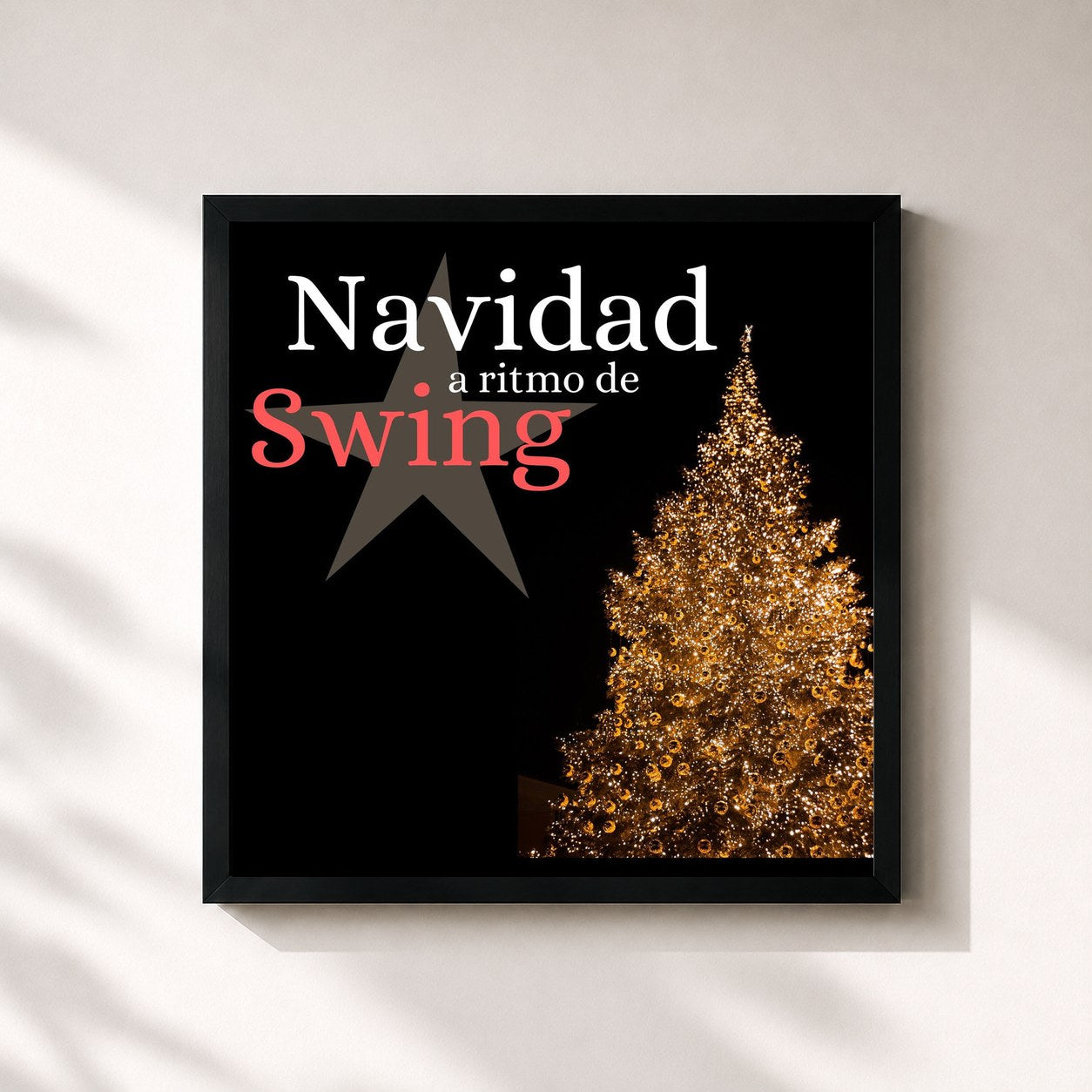 #noir Tableau carré de l'album Navidad a Ritmo de Swing: Música Navideña de Jazz y Swing para Celebrar las Vacaciones de Canciones De Navidad, cadre noir 32x32 cm