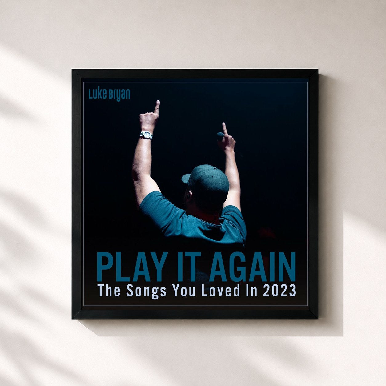 #noir Tableau carré de l'album Play It Again: The Songs You Loved In 2023 de Luke Bryan, cadre noir 32x32 cm
