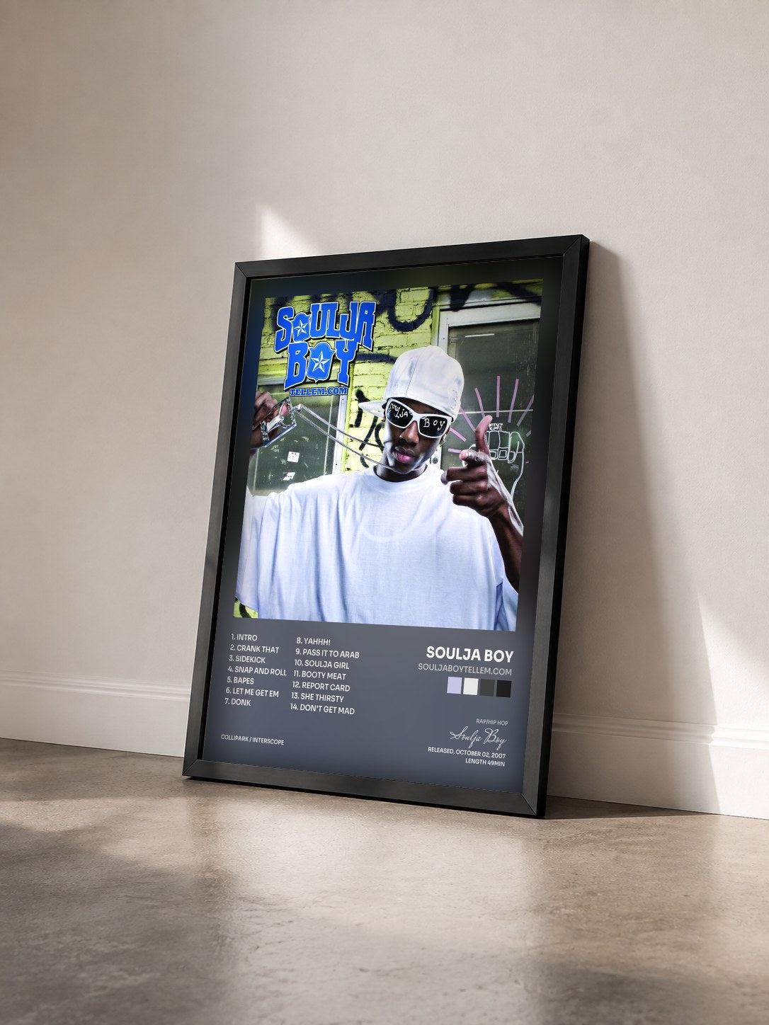 #noir souljaboytellem.com by Soulja Boy as a framed art print seen at an angle, black frame