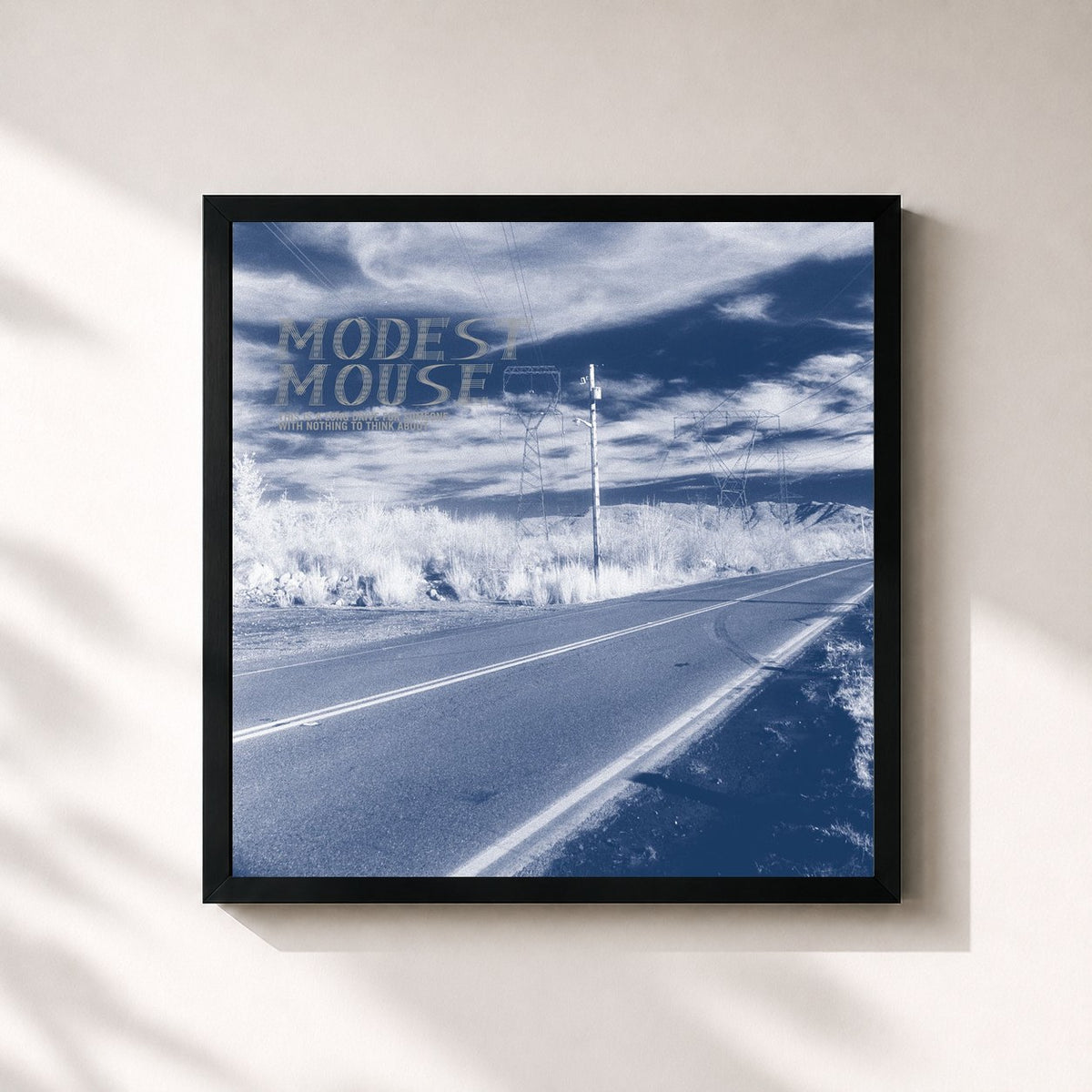#noir Tableau carré de l'album This Is a Long Drive for Someone with Nothing to Think About de Modest Mouse, cadre noir 32x32 cm