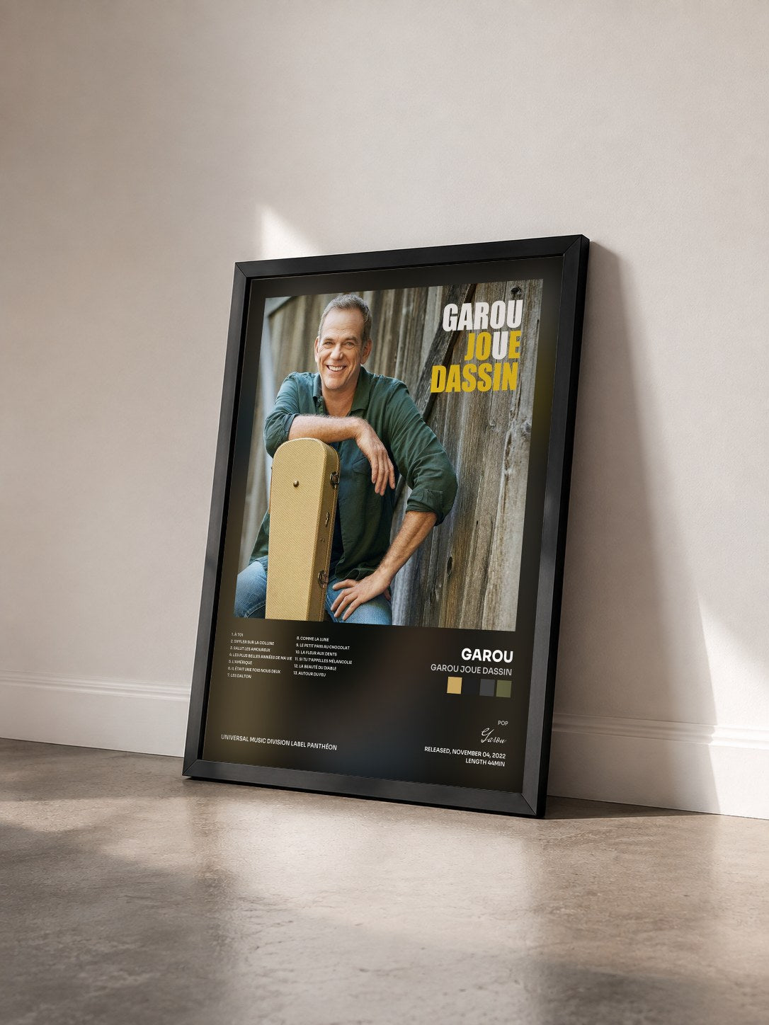 #noir Garou joue Dassin by Garou as a framed art print seen at an angle, black frame