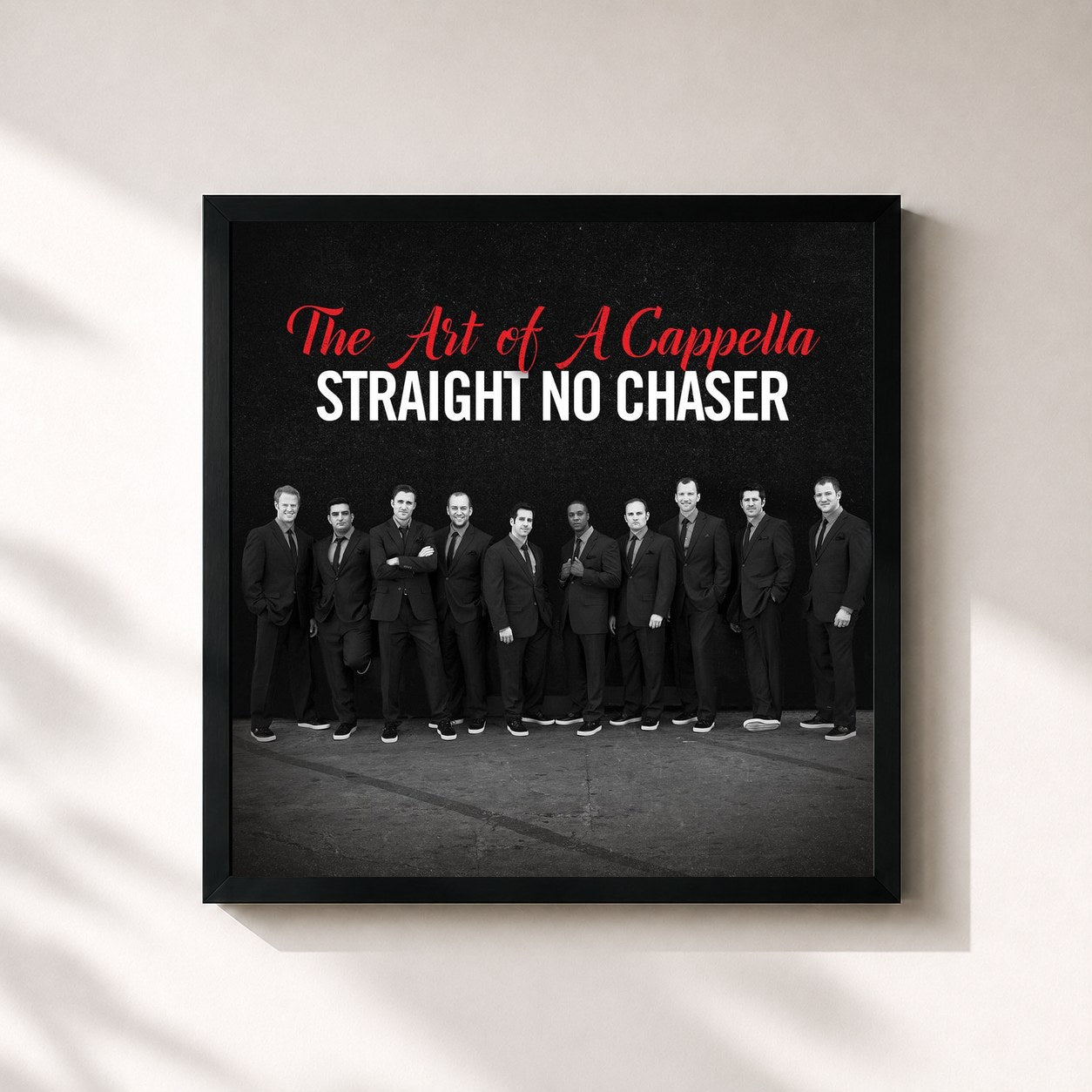 #noir Tableau carré de l'album The Art of a Cappella de Straight No Chaser, cadre noir 32x32 cm