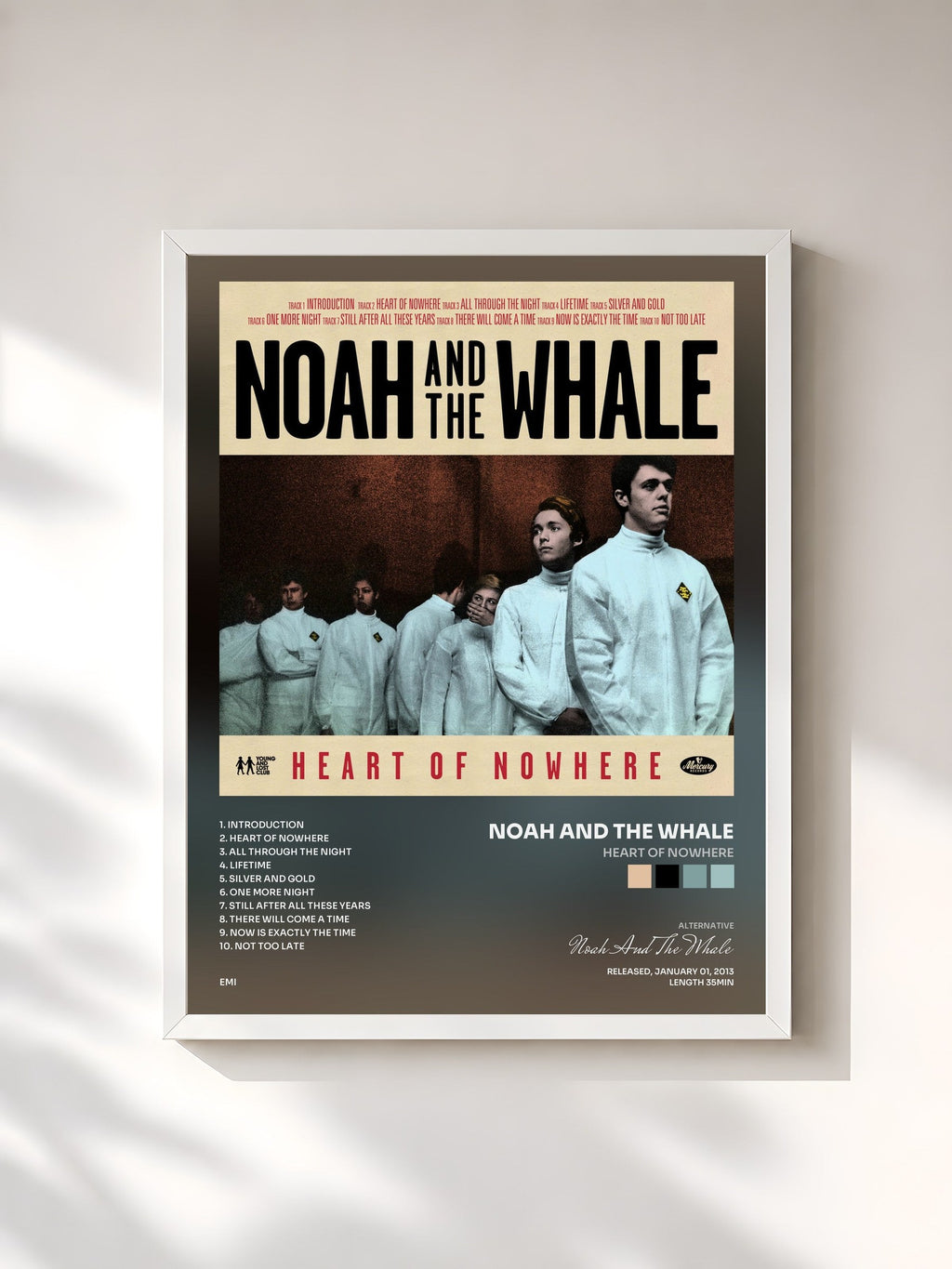 #blanc Heart Of Nowhere by Noah And The Whale as a framed art print, white frame, printed and framed in France