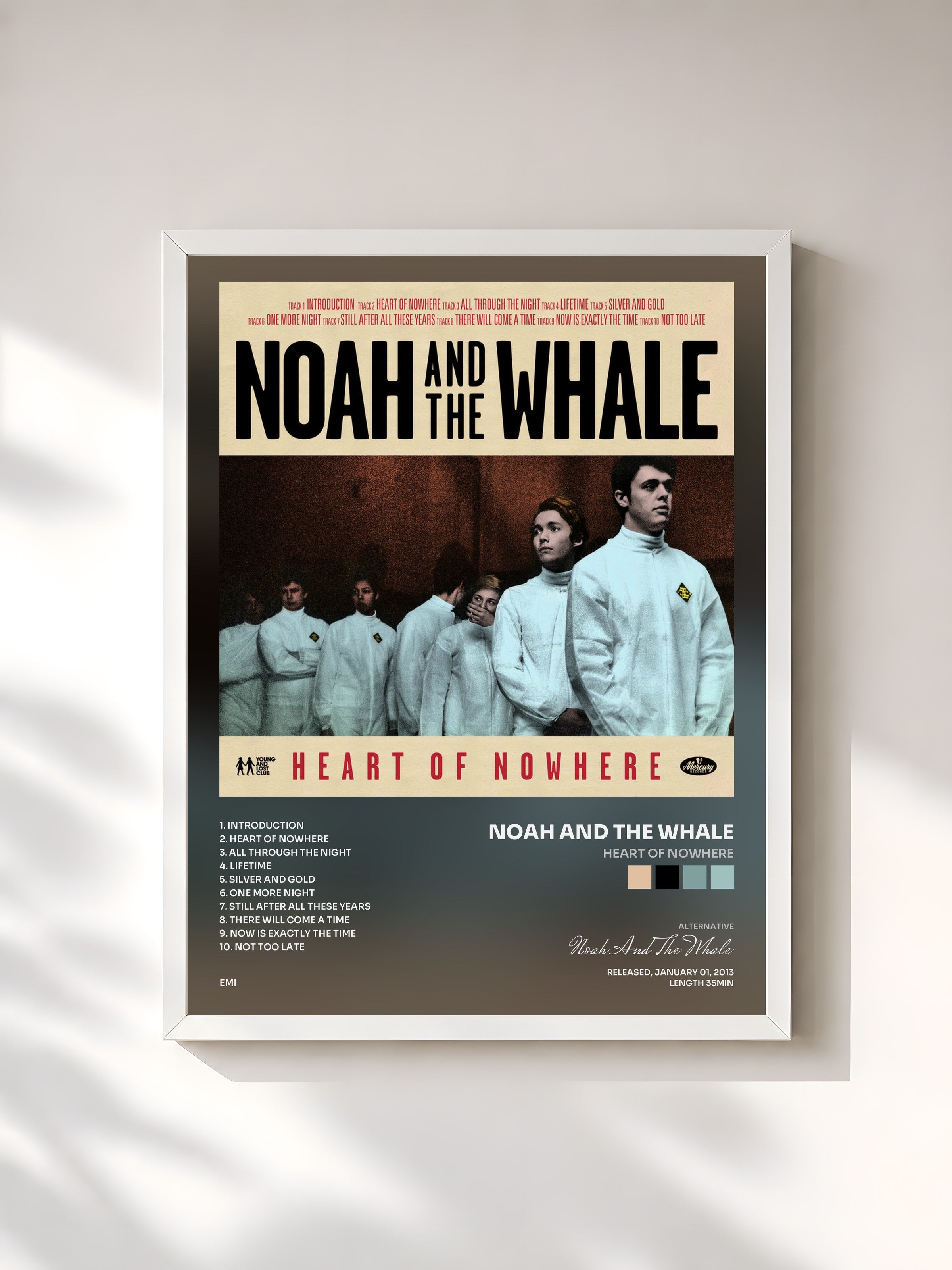 #blanc Tableau de l'album Heart Of Nowhere de Noah And The Whale, cadre blanc, imprimé et encadré en France