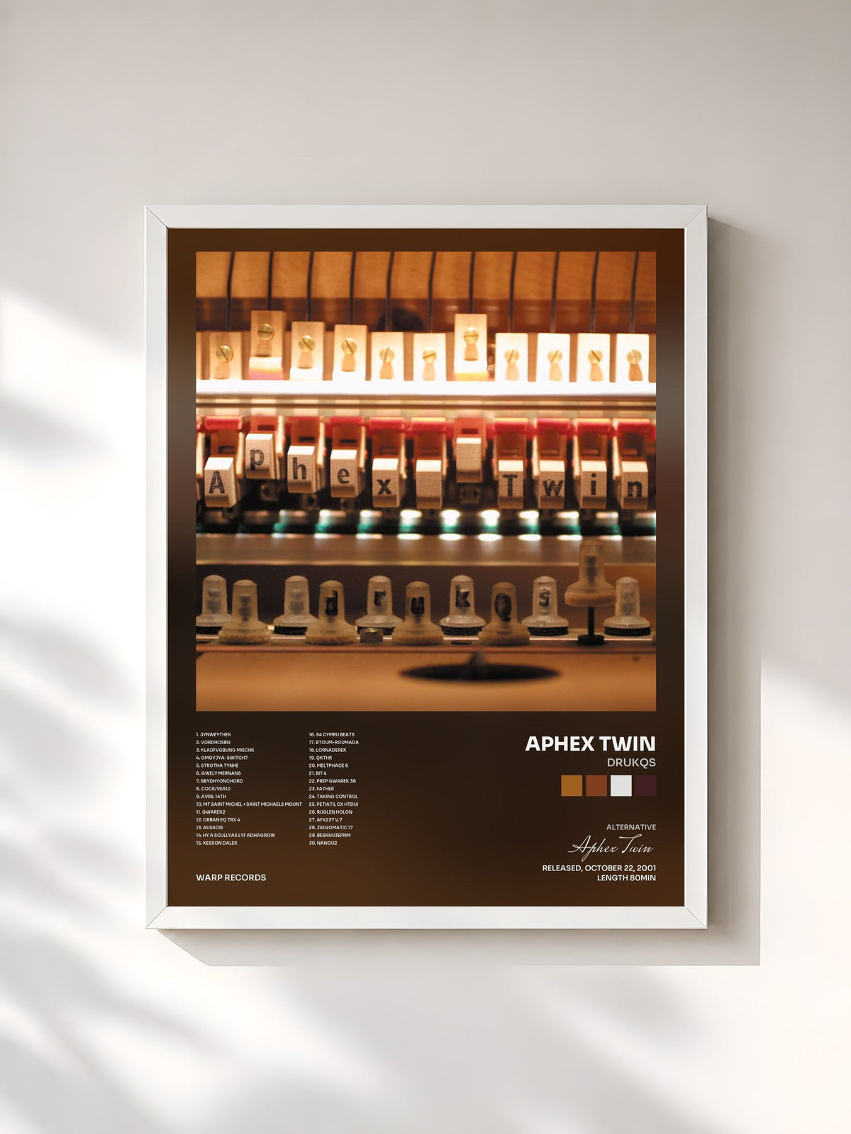 #blanc Tableau de l'album Drukqs de Aphex Twin, cadre blanc, imprimé et encadré en France