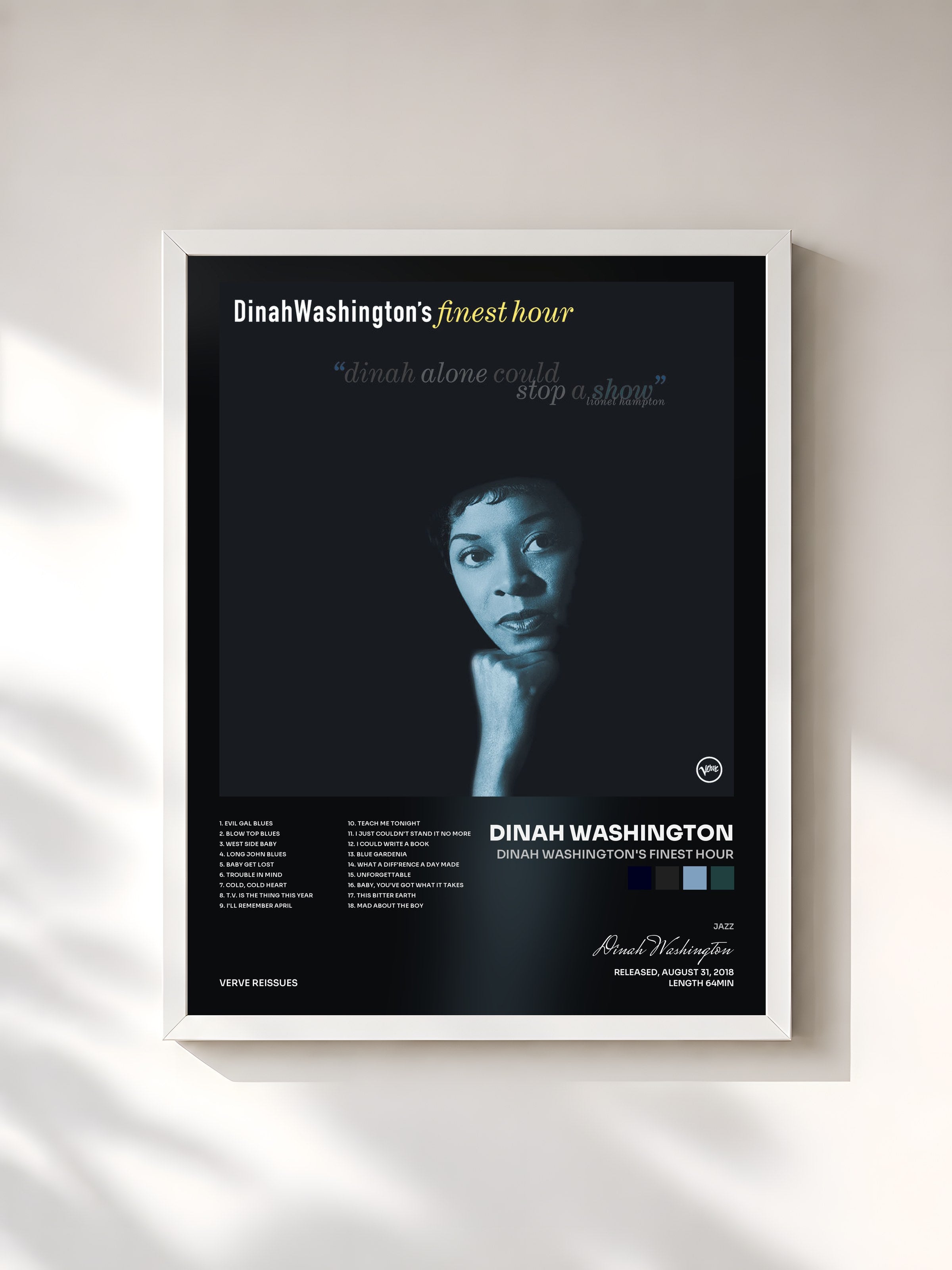 #blanc Tableau de l'album Dinah Washington's Finest Hour de Dinah Washington, cadre blanc, imprimé et encadré en France