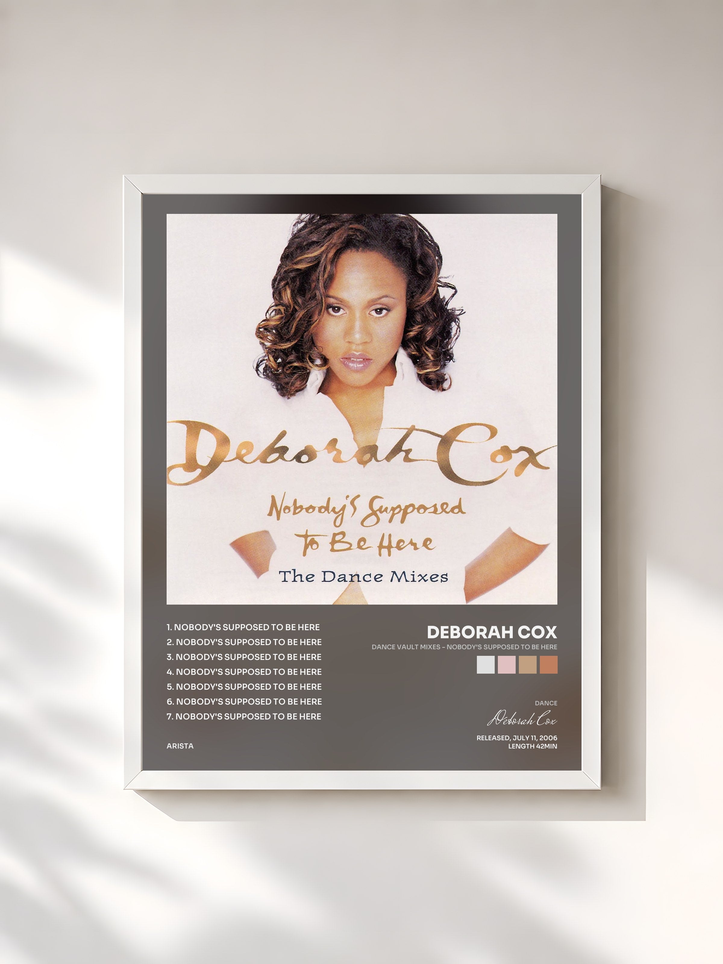 #blanc Tableau de l'album Dance Vault Mixes - Nobody's Supposed To Be Here de Deborah Cox, cadre blanc, imprimé et encadré en France