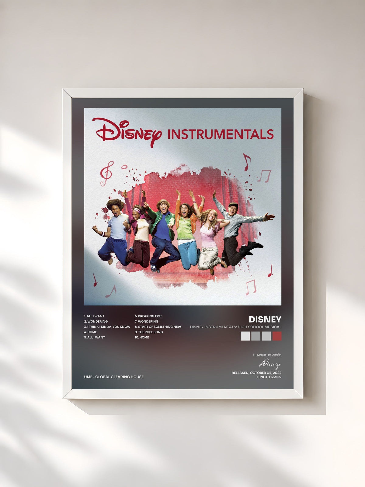 #blanc Tableau de l'album Disney Instrumentals: High School Musical de Disney, cadre blanc, imprimé et encadré en France