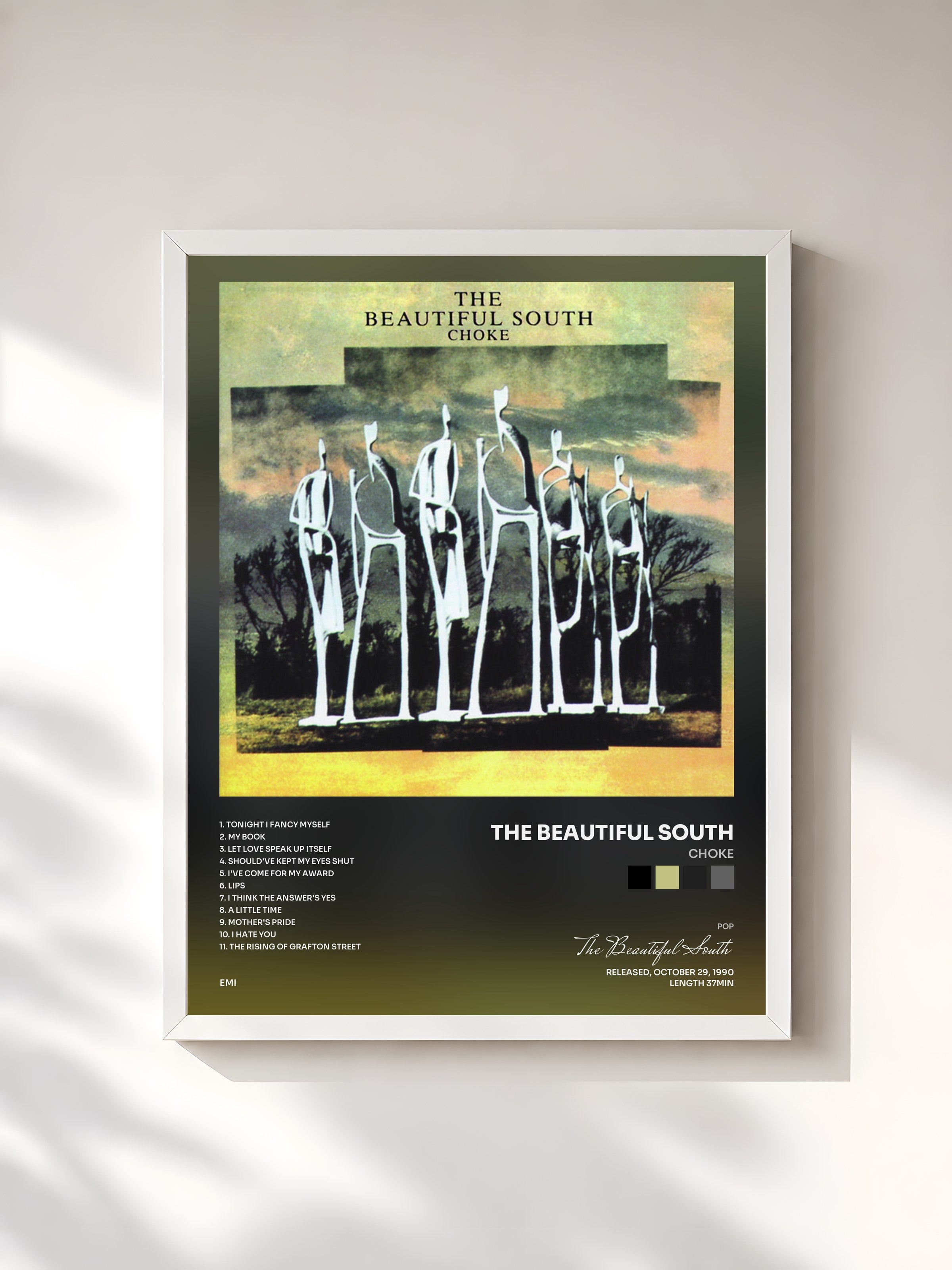 #blanc Tableau de l'album Choke de The Beautiful South, cadre blanc, imprimé et encadré en France