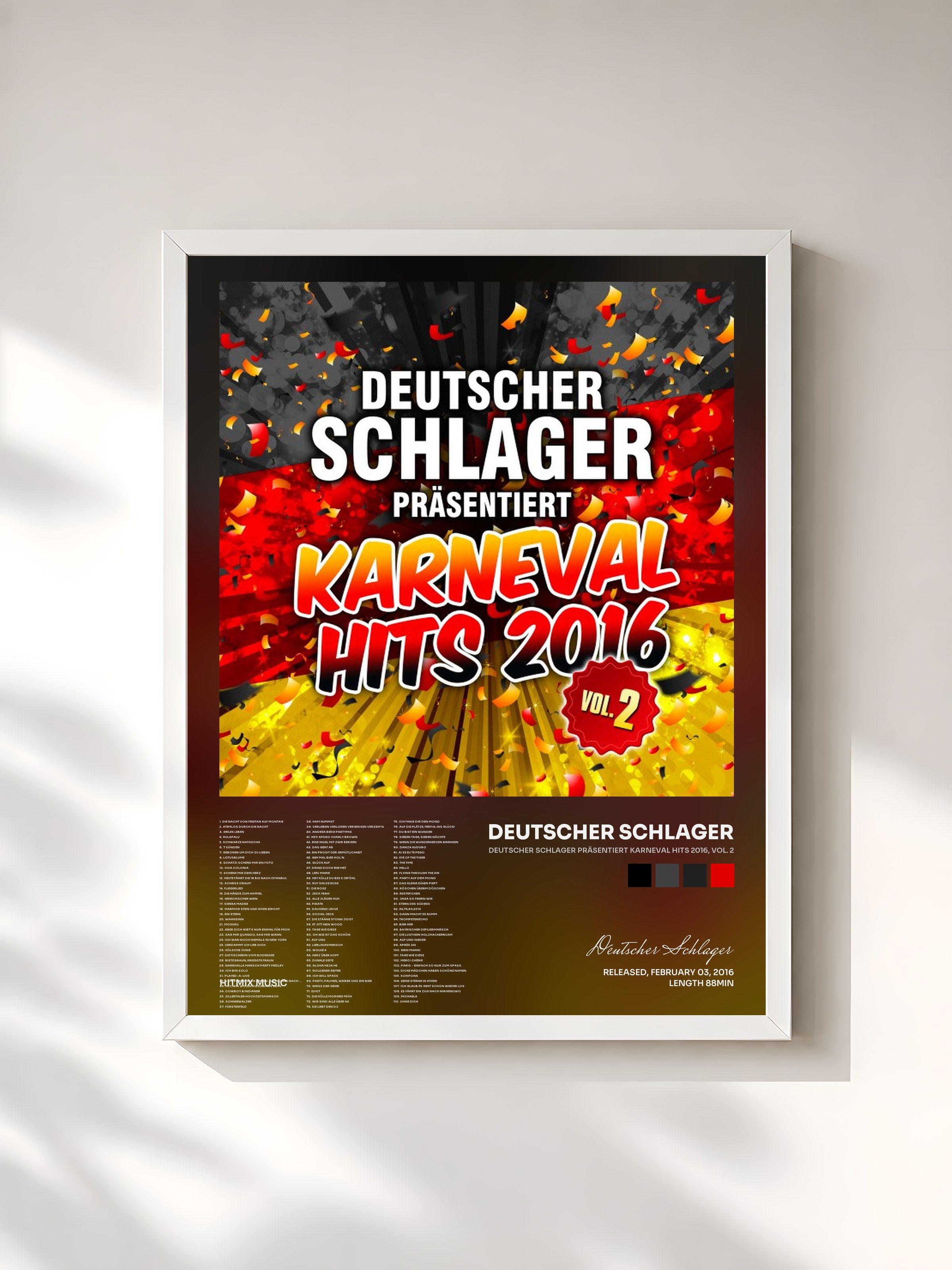 #blanc Tableau de l'album Deutscher Schlager präsentiert Karneval Hits 2016, Vol. 2 de Deutscher Schlager, cadre blanc, imprimé et encadré en France