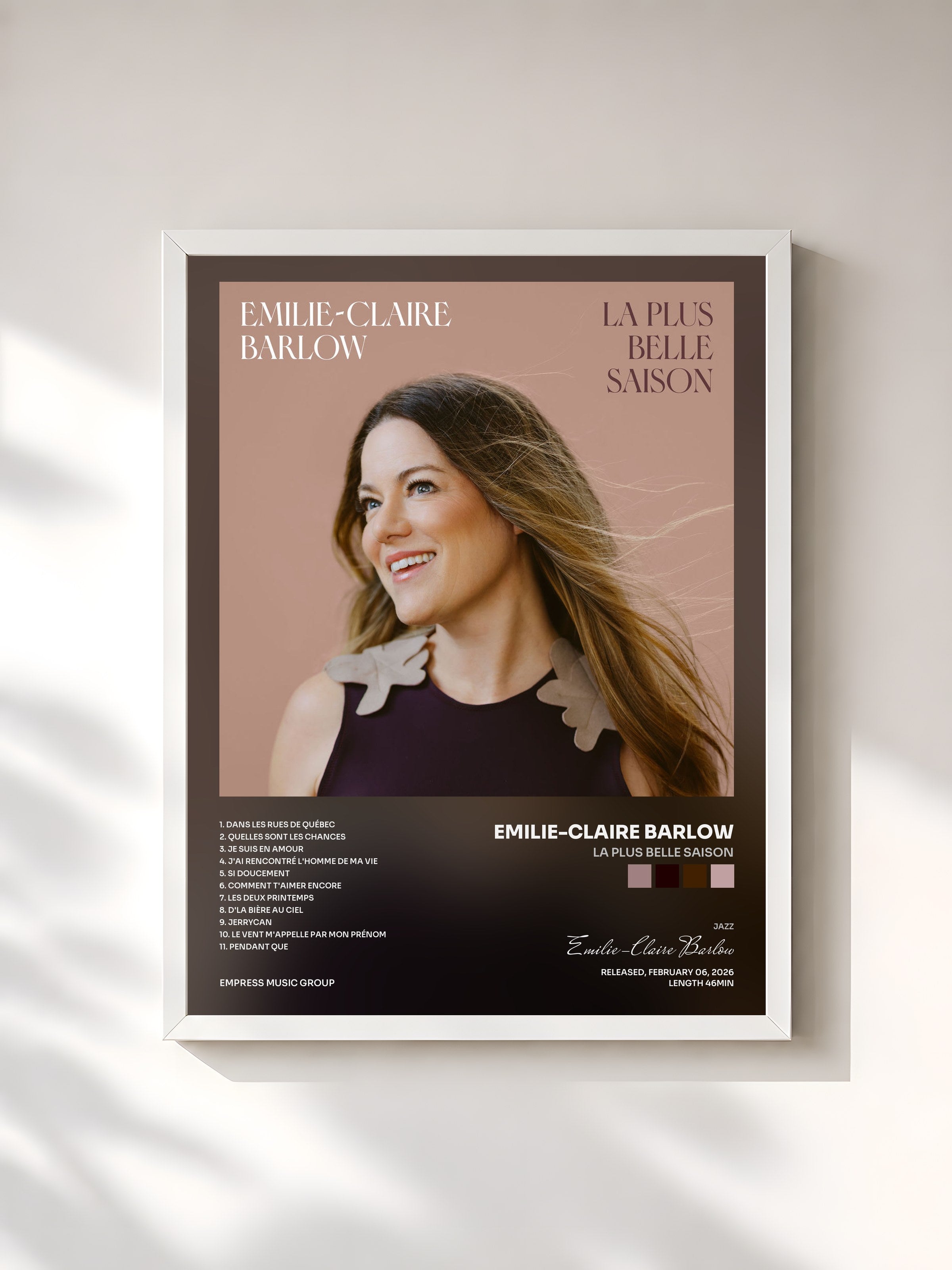 #blanc Tableau de l'album La plus belle saison de Emilie-Claire Barlow, cadre blanc, imprimé et encadré en France