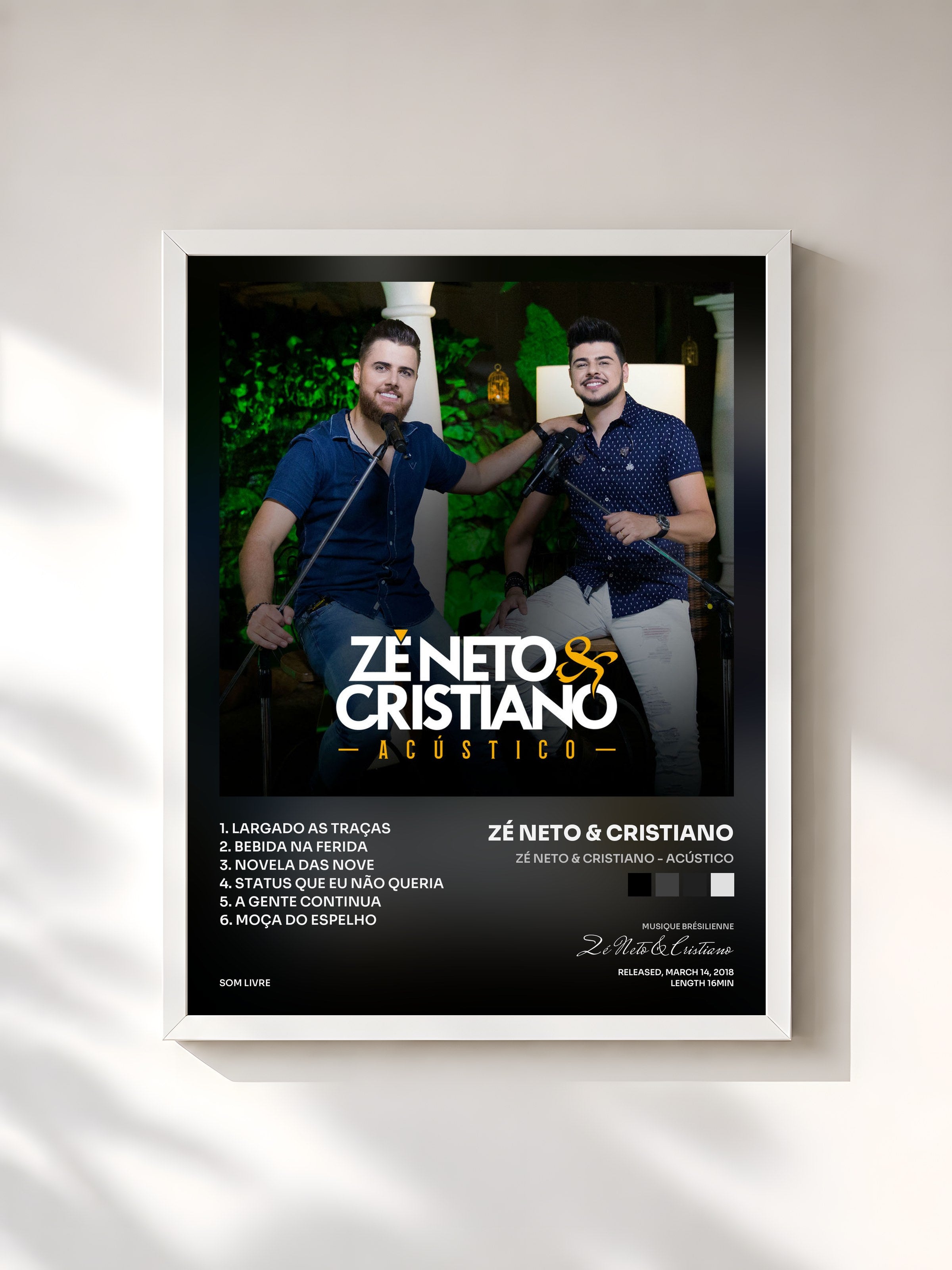 #blanc Tableau de l'album Zé Neto & Cristiano - Acústico de Zé Neto & Cristiano, cadre blanc, imprimé et encadré en France