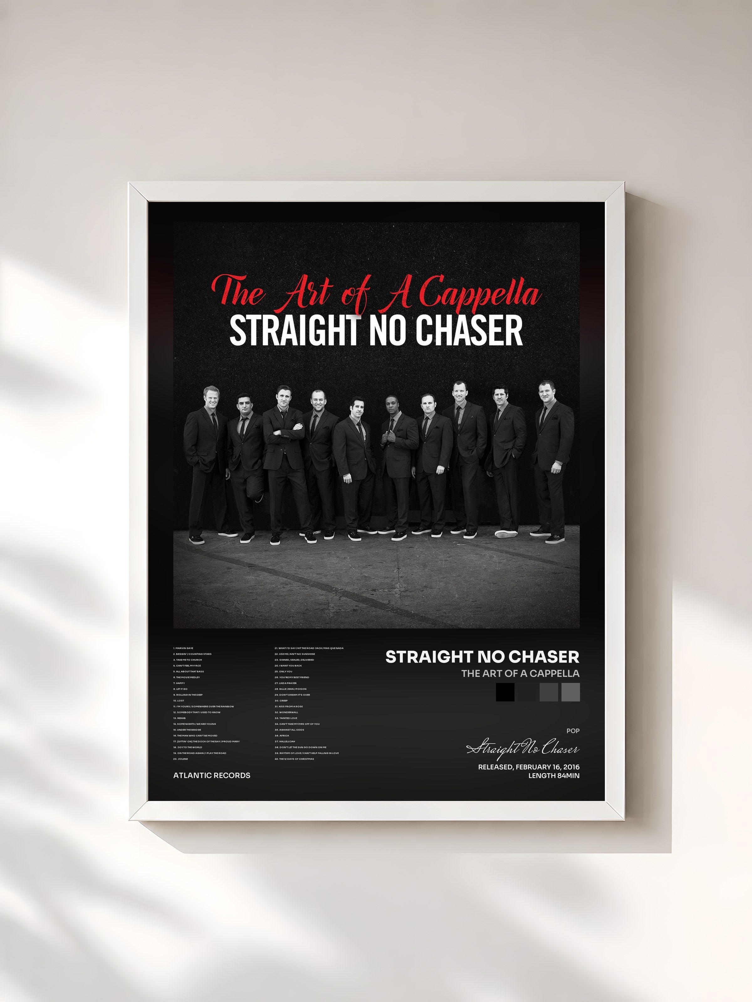 #blanc Tableau de l'album The Art of a Cappella de Straight No Chaser, cadre blanc, imprimé et encadré en France