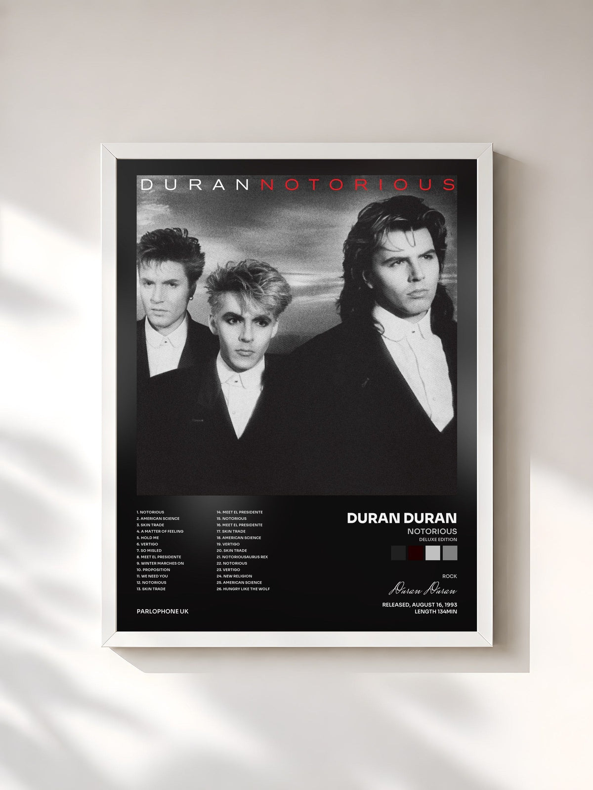 #blanc Tableau de l'album Notorious (Deluxe Edition) de Duran Duran, cadre blanc, imprimé et encadré en France