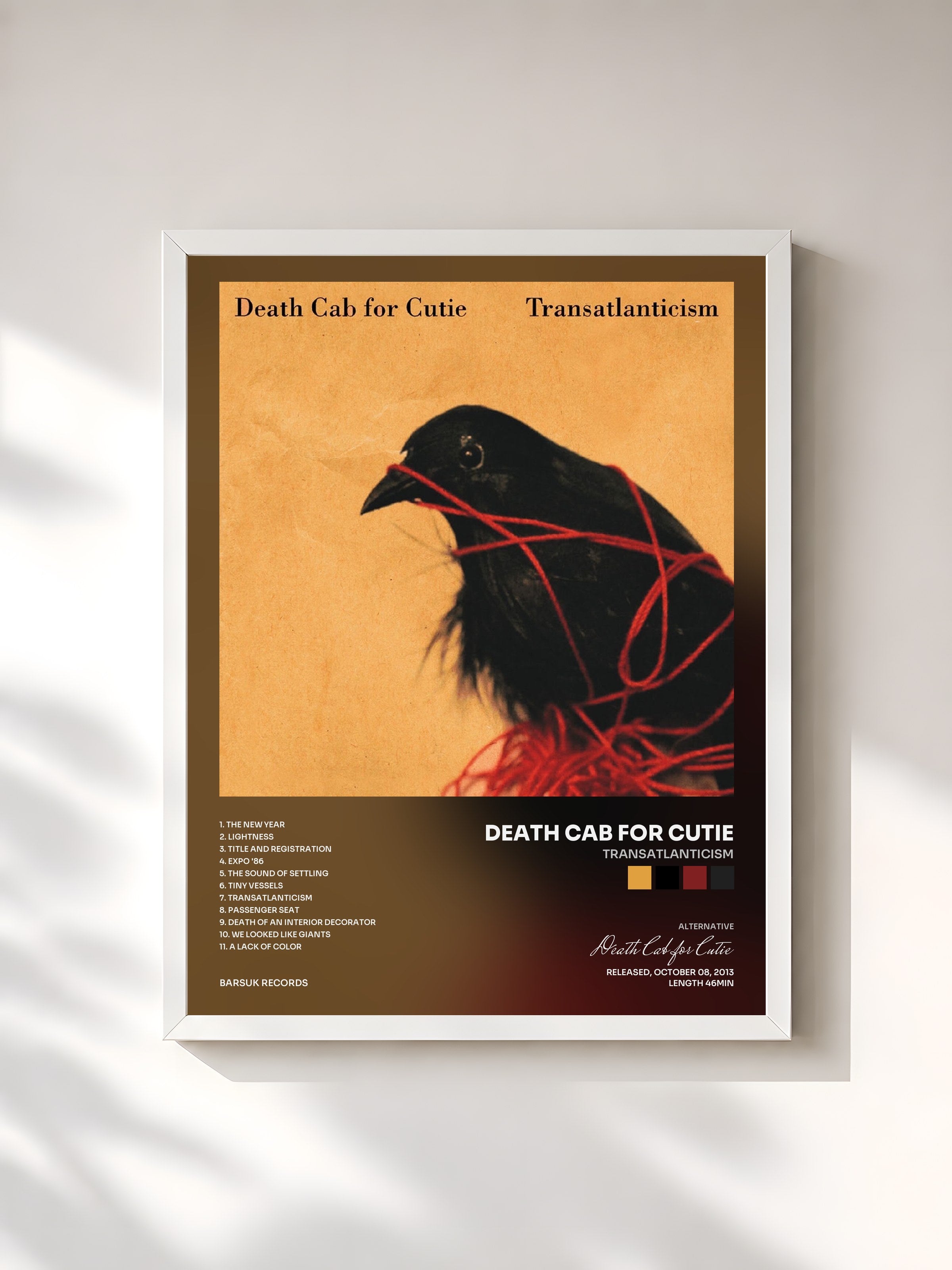 #blanc Tableau de l'album Transatlanticism de Death Cab for Cutie, cadre blanc, imprimé et encadré en France