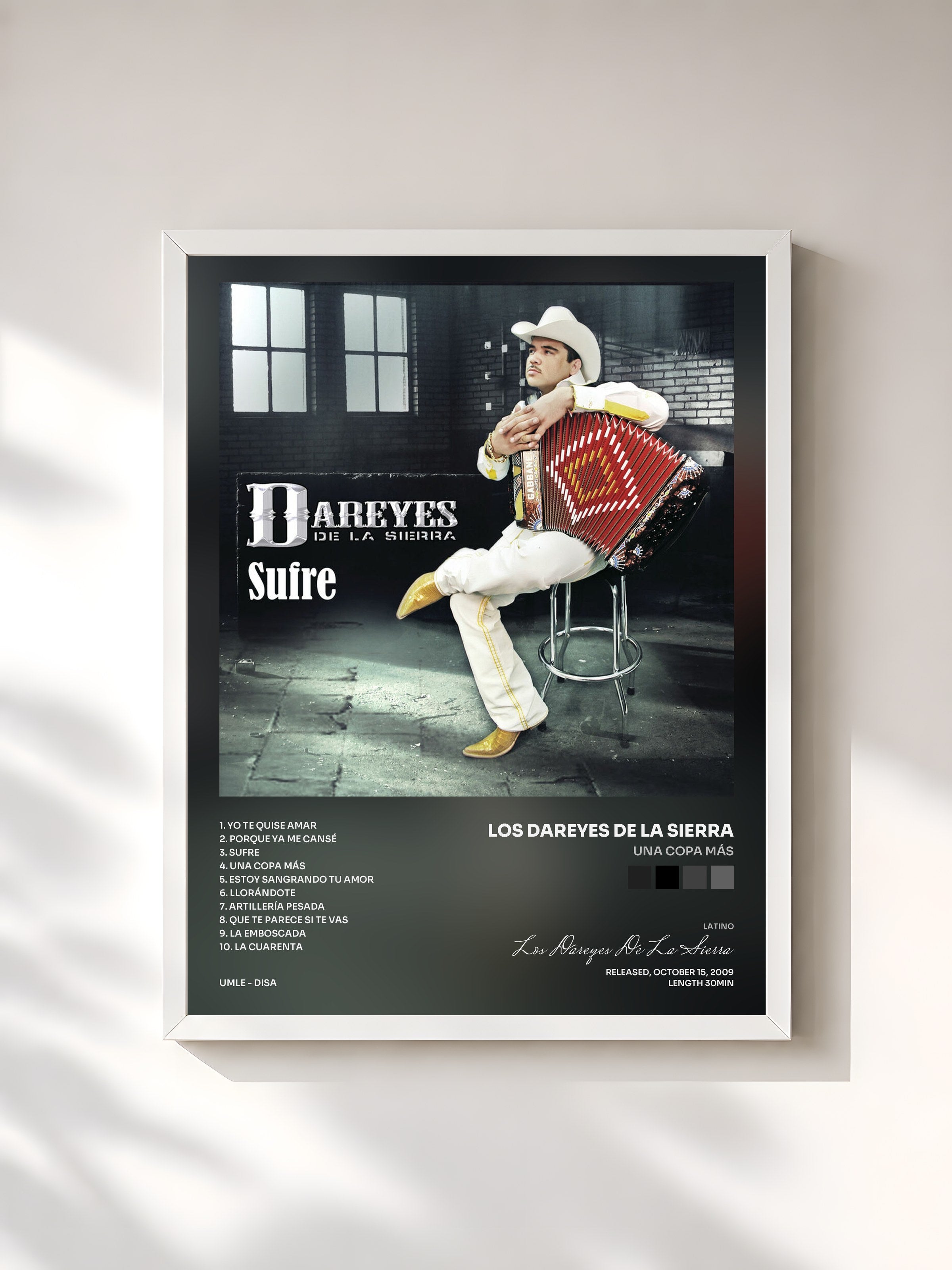 #blanc Tableau de l'album Una Copa Más de Los Dareyes De La Sierra, cadre blanc, imprimé et encadré en France