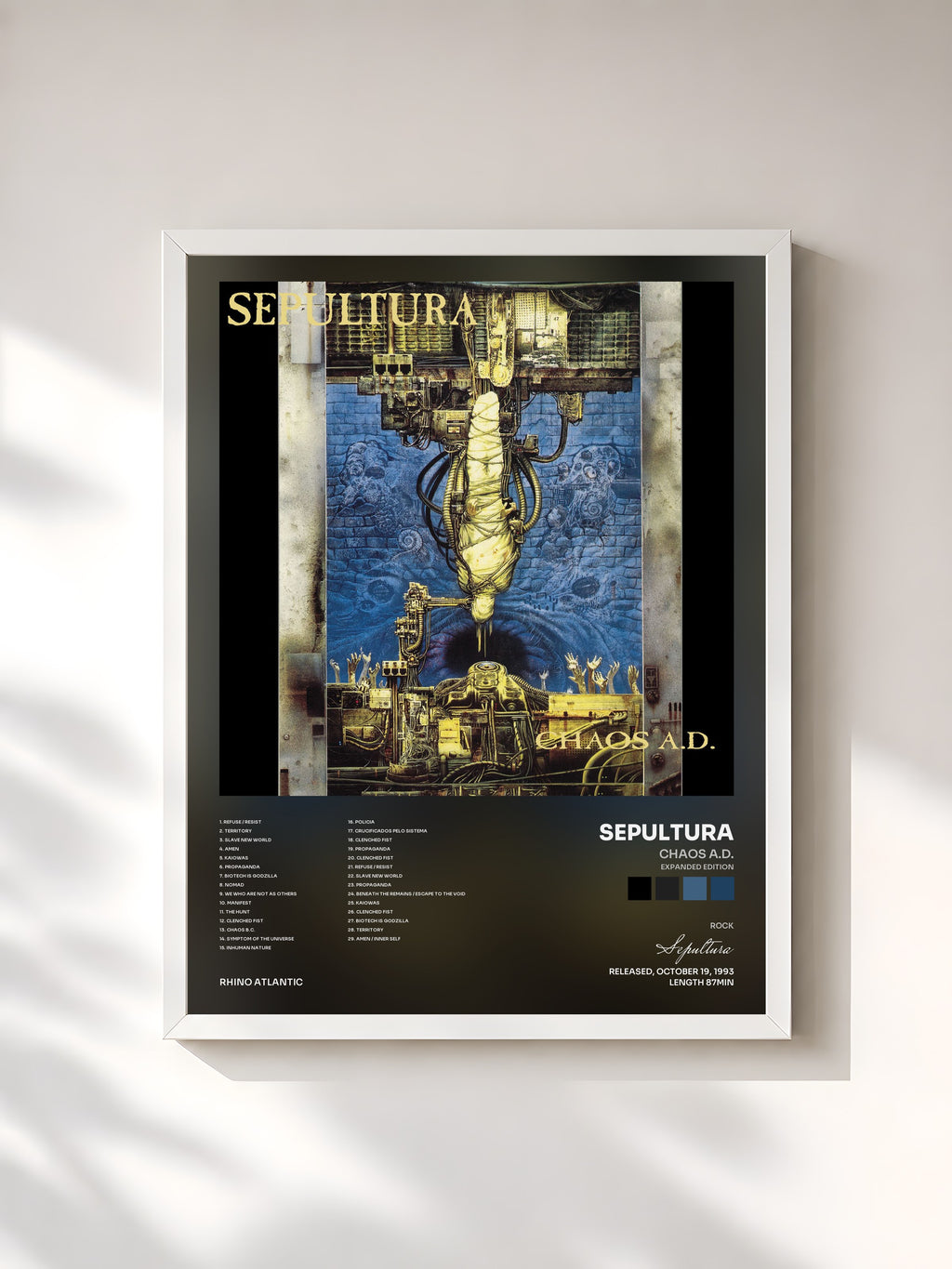 #blanc Tableau de l'album Chaos A.D. (Expanded Edition) de Sepultura, cadre blanc, imprimé et encadré en France