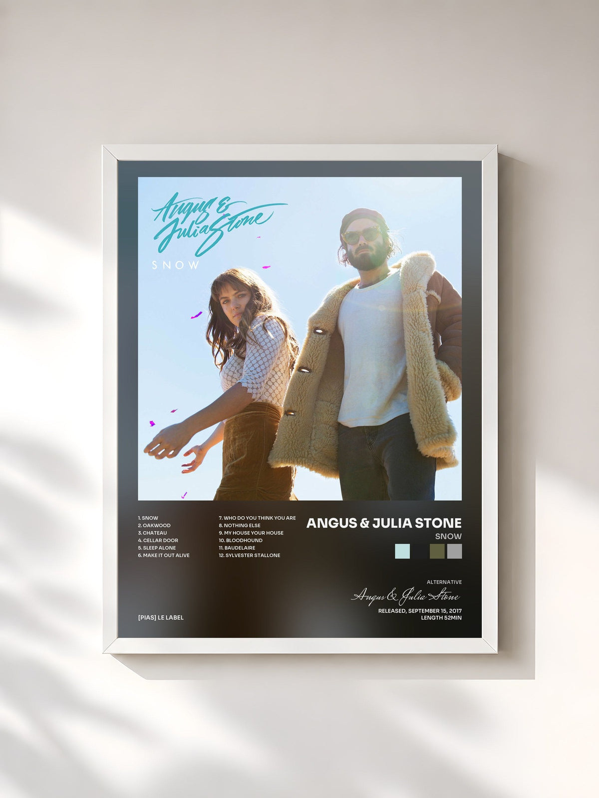 #blanc Tableau de l'album Snow de Angus & Julia Stone, cadre blanc, imprimé et encadré en France