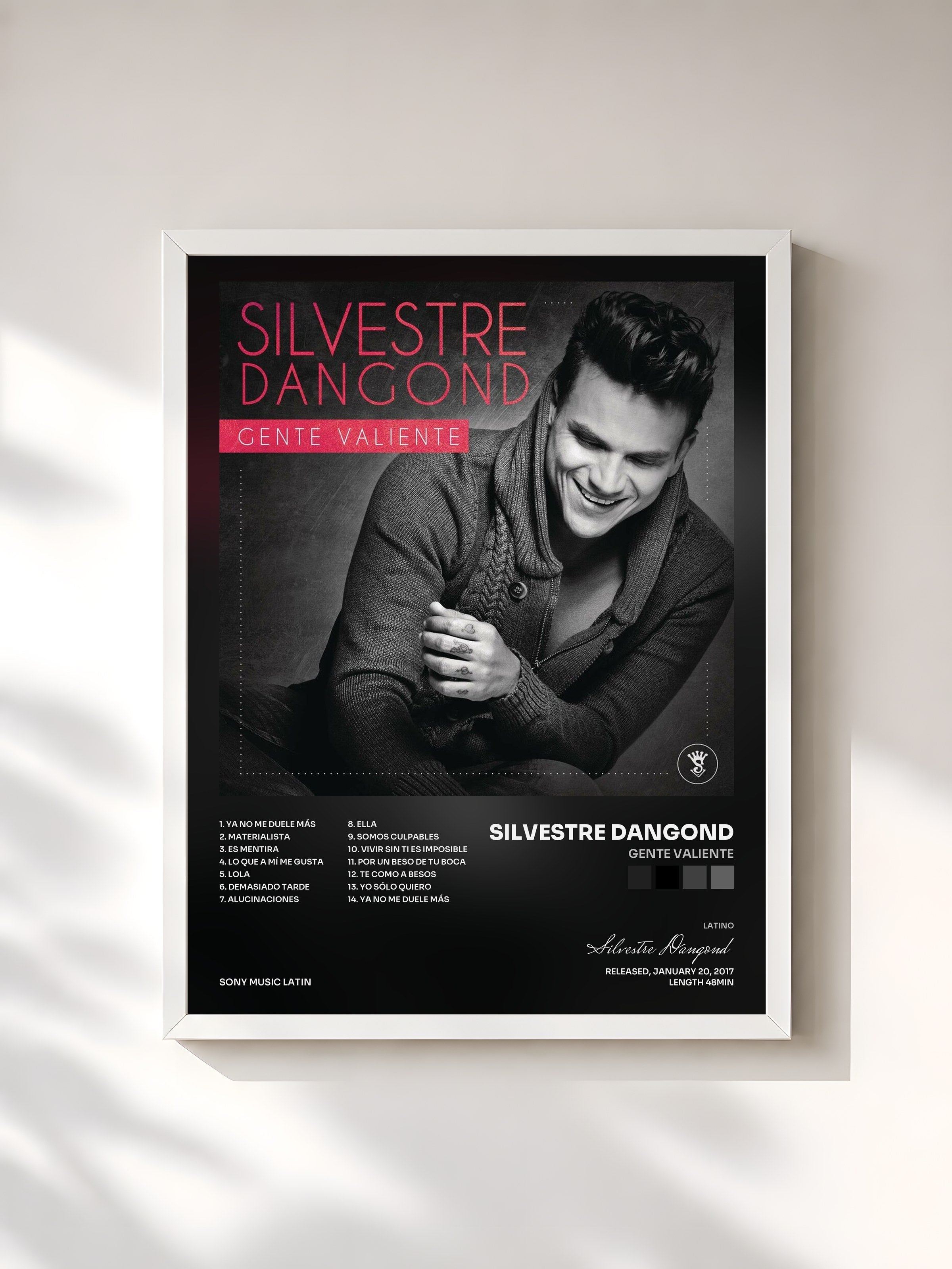 #blanc Tableau de l'album Gente Valiente de Silvestre Dangond, cadre blanc, imprimé et encadré en France
