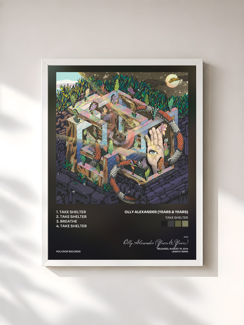 #blanc Take Shelter by Olly Alexander (Years & Years) as a framed art print, white frame, printed and framed in France