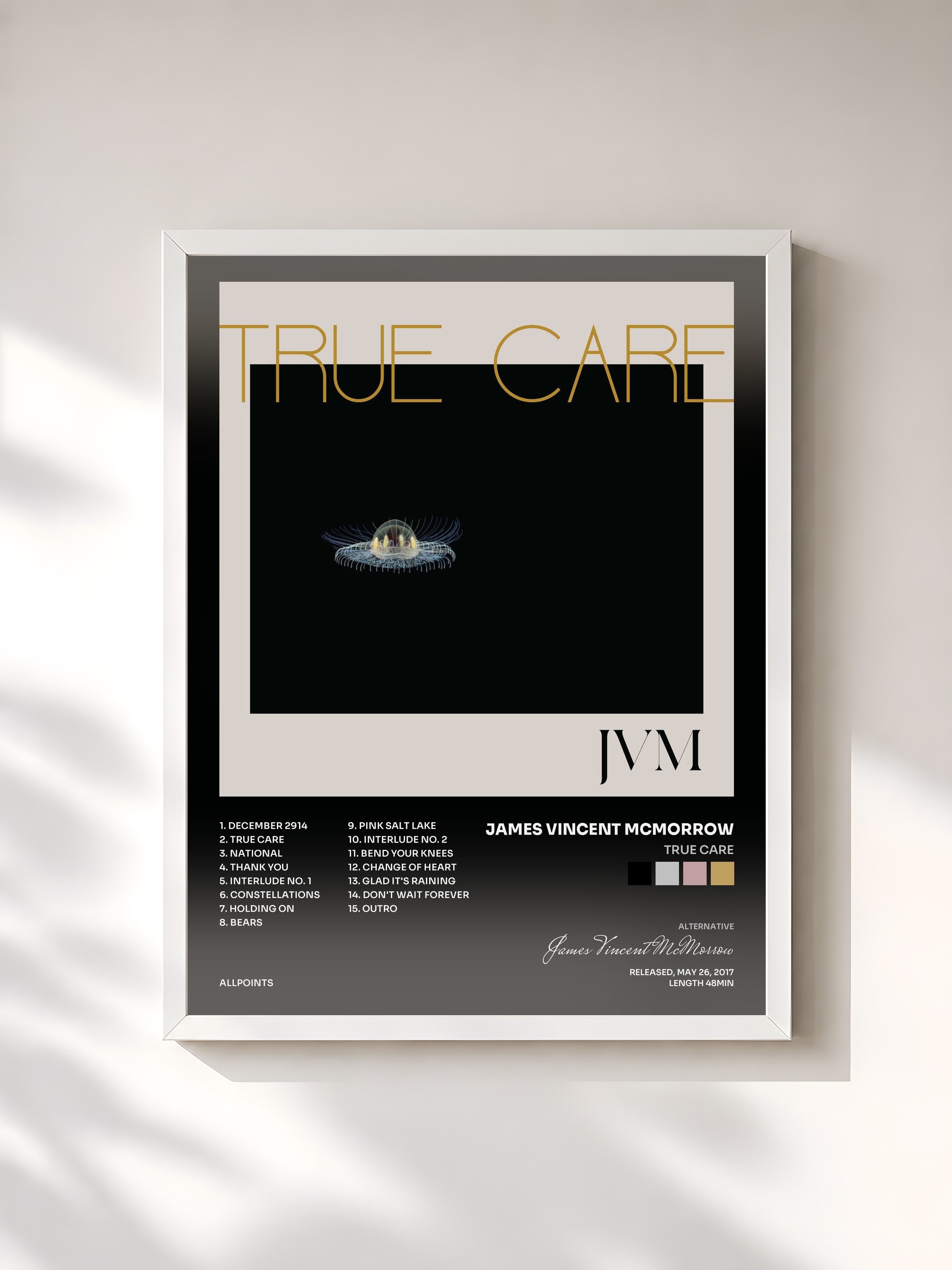 #blanc Tableau de l'album True Care de James Vincent McMorrow, cadre blanc, imprimé et encadré en France