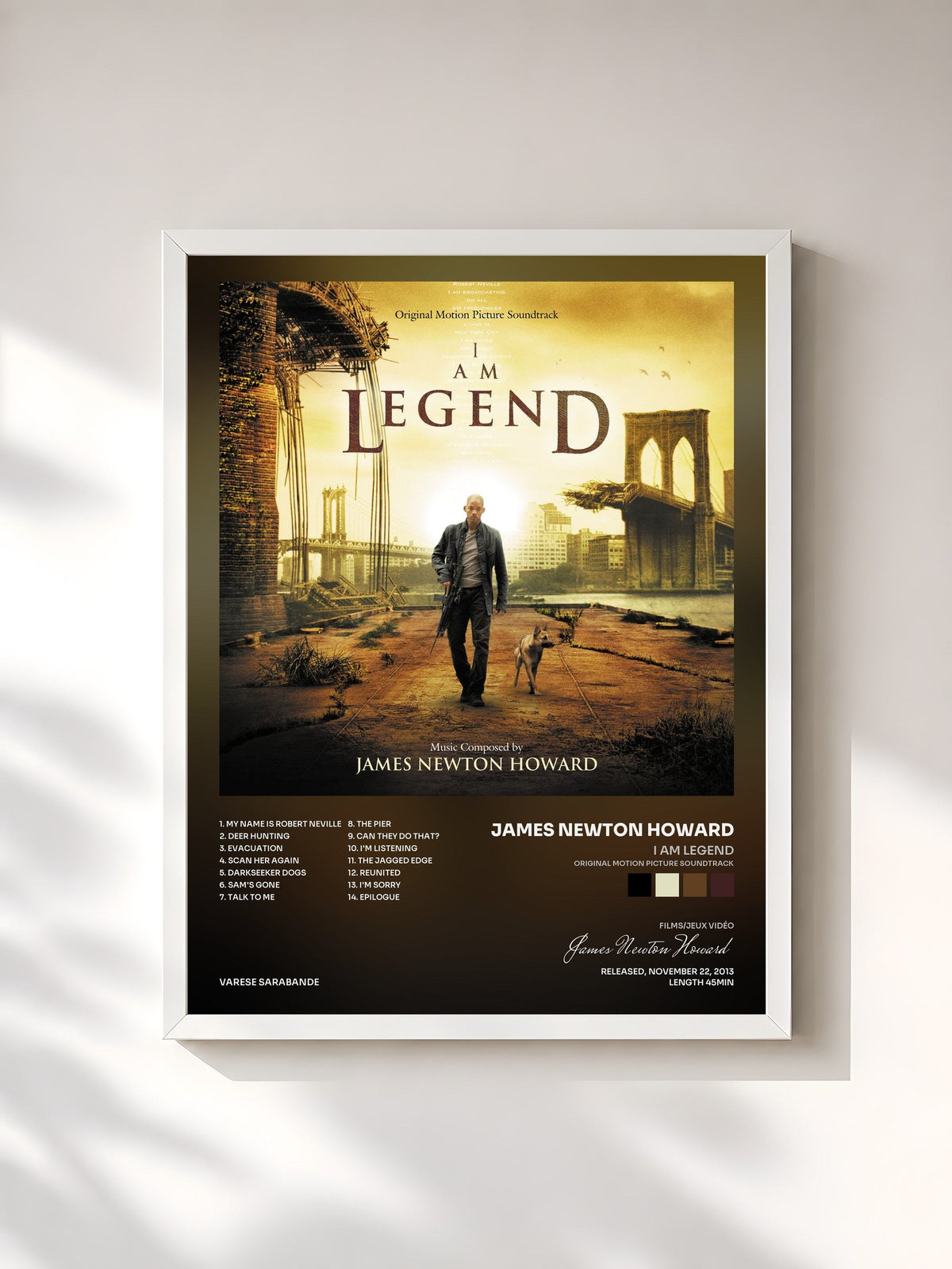 #blanc I Am Legend (Original Motion Picture Soundtrack) by James Newton Howard as a framed art print, white frame, printed and framed in France