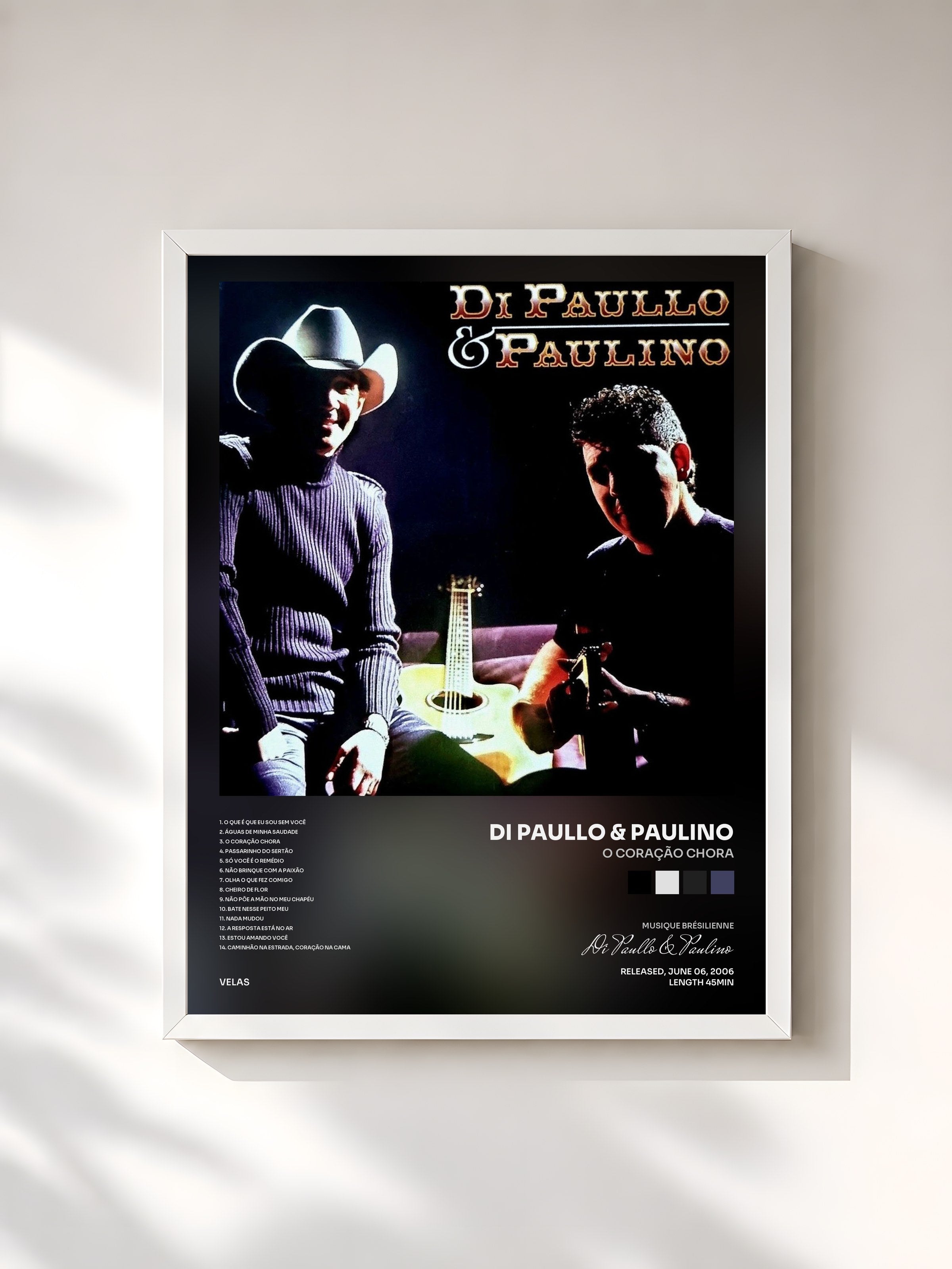 #blanc Tableau de l'album O Coração Chora de Di Paullo & Paulino, cadre blanc, imprimé et encadré en France