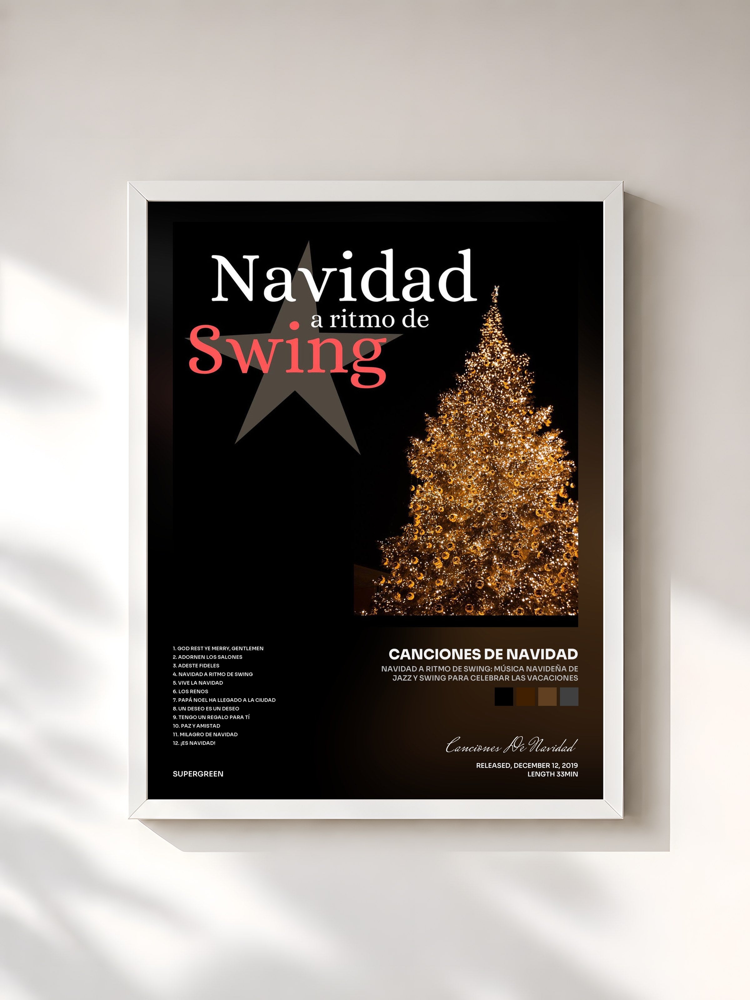 #blanc Tableau de l'album Navidad a Ritmo de Swing: Música Navideña de Jazz y Swing para Celebrar las Vacaciones de Canciones De Navidad, cadre blanc, imprimé et encadré en France