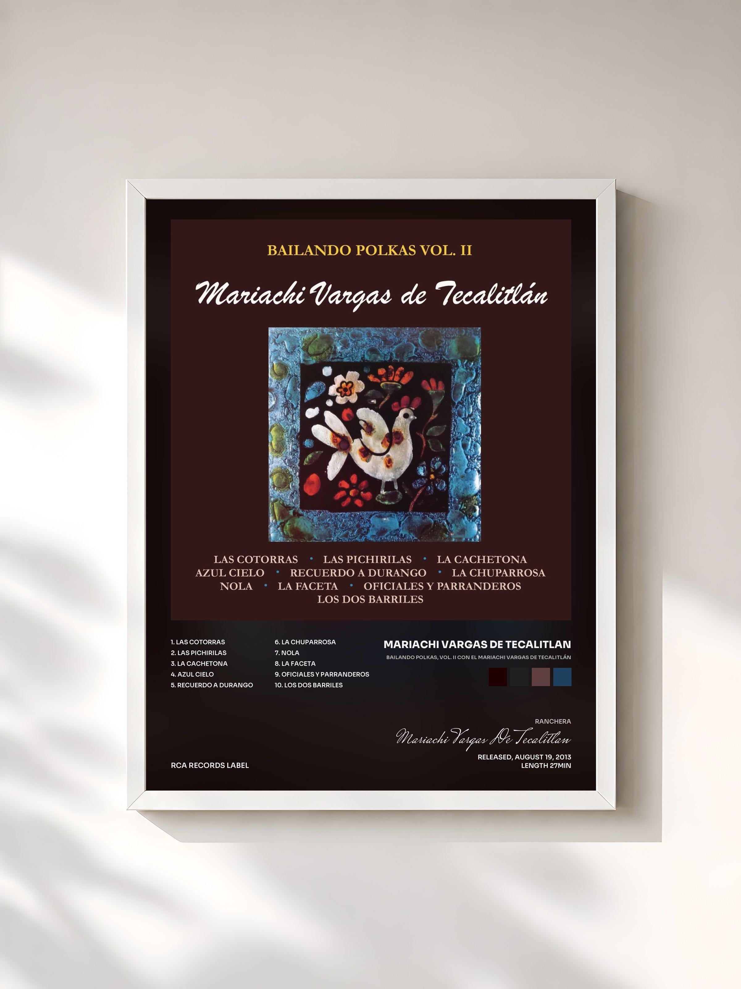 #blanc Tableau de l'album Bailando Polkas, Vol. II Con el Mariachi Vargas de Tecalitlán de Mariachi Vargas De Tecalitlan, cadre blanc, imprimé et encadré en France